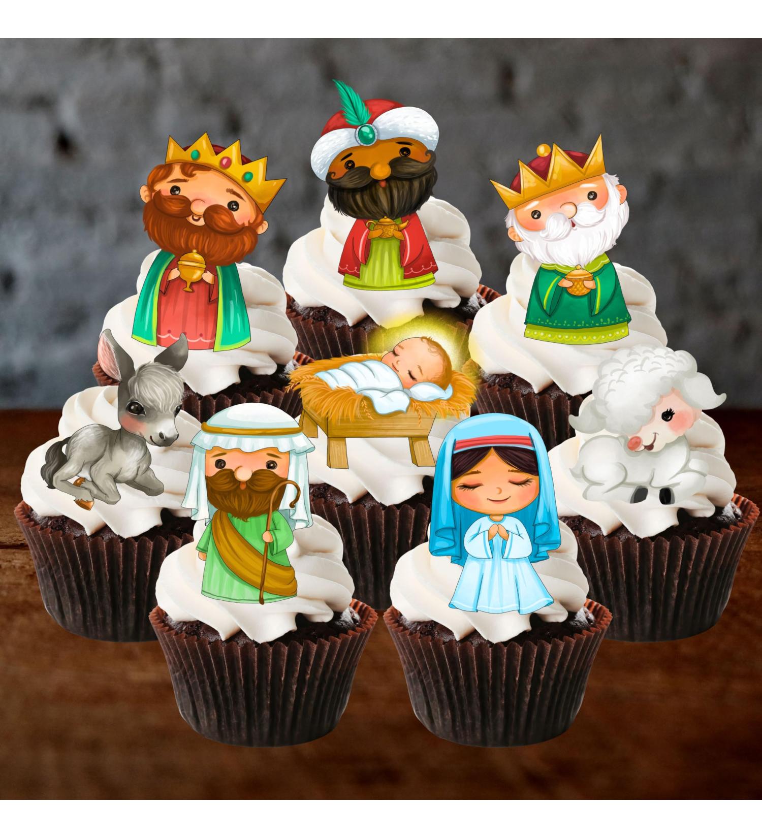 PRECUT Christmas Nativity Cupcake Toppers Edible Christmas Nativity Cake Decorations Christmas Decorations Christmas Cake Topper (12) - Buy Online on GoSupps.com