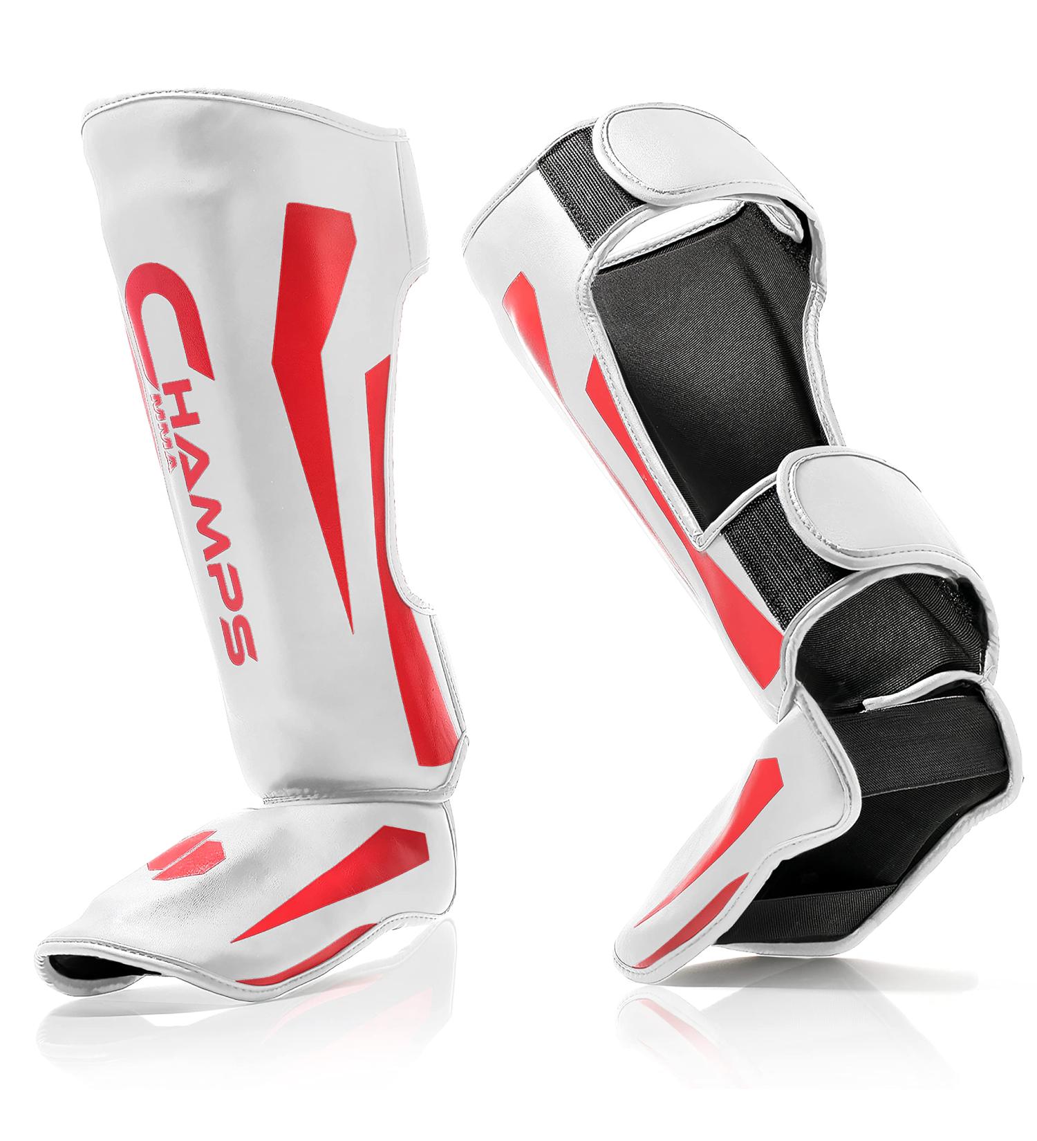 Champs MMA Martial Arts Shin Guards  Padded  Adjustable Muay Thai Leg Guards with Instep Protection for Kickboxing/MMA Training and Sparring  Durable  Professional MMA Equipment White Large - Buy Online on GoSupps.com