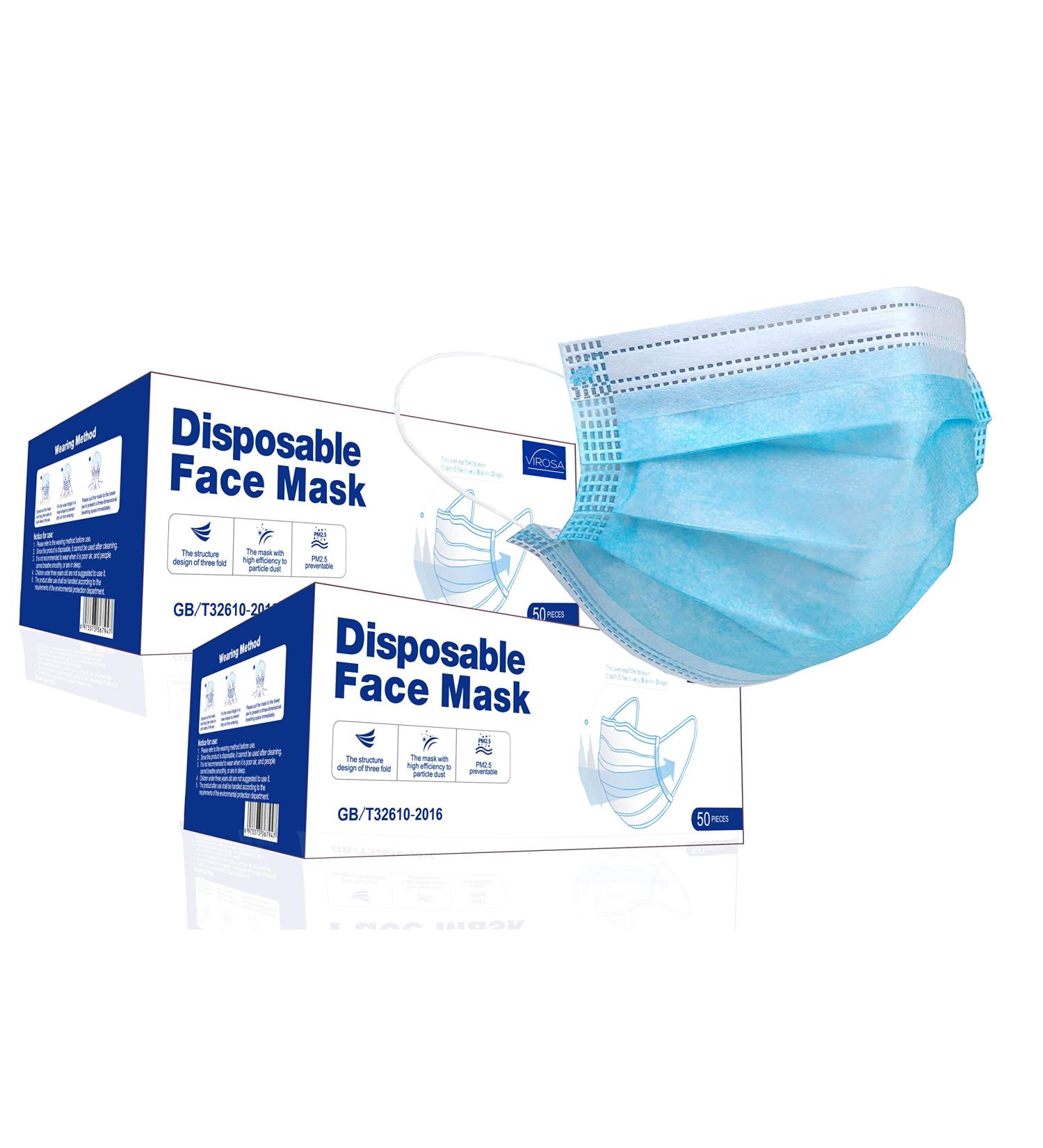 VIROSA Extra VALUE 3 Layer Face Masks | PACK of 100 | Comfortable Protective and Suitable For Sensitive Skin Blue