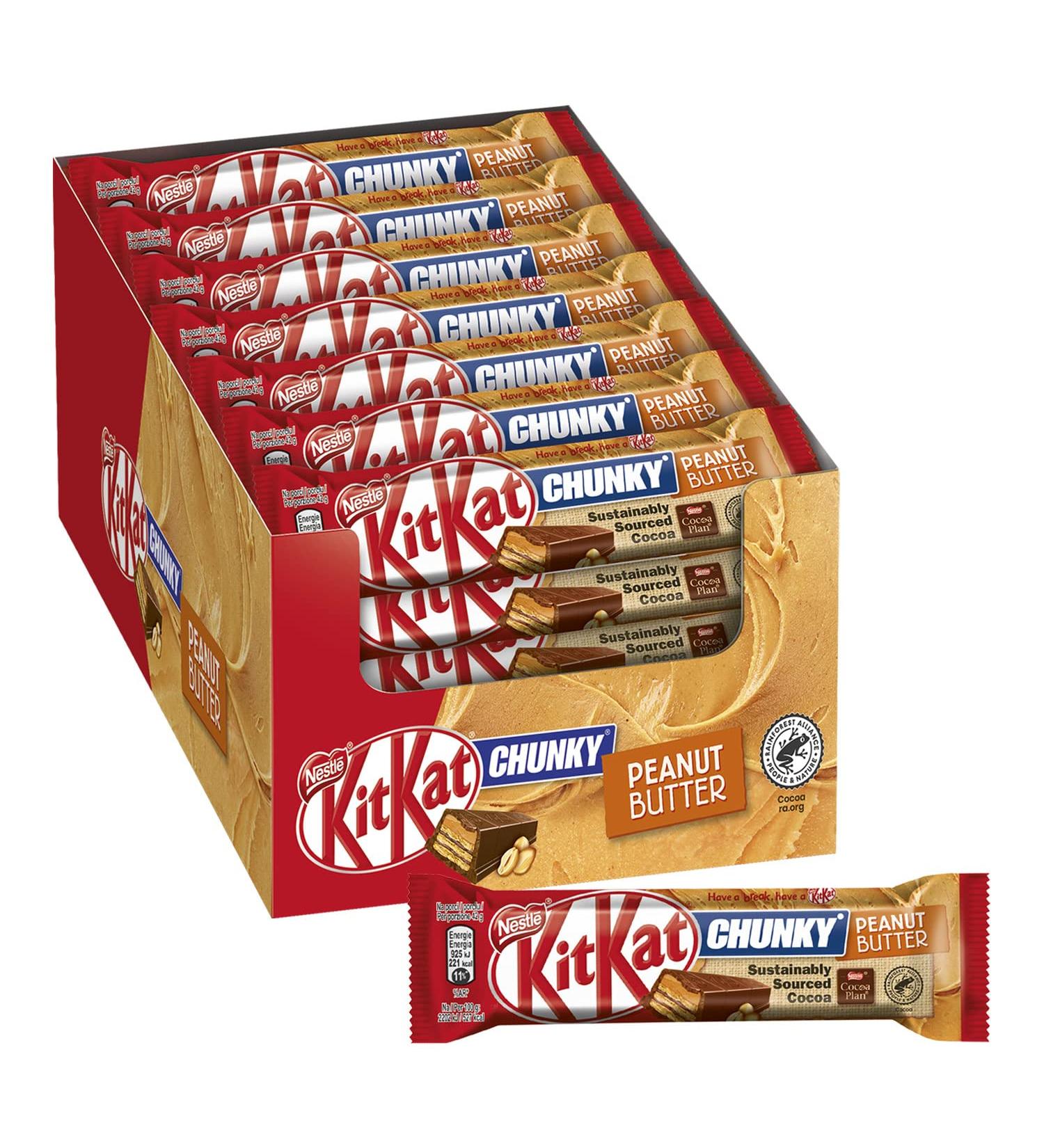  KitKat KITKAT Chunky Peanut Butter Wafer covered in milk chocolate with peanut butter filling 24 snacks of 42 g (1.008 kg) - Buy Online on GoSupps.com