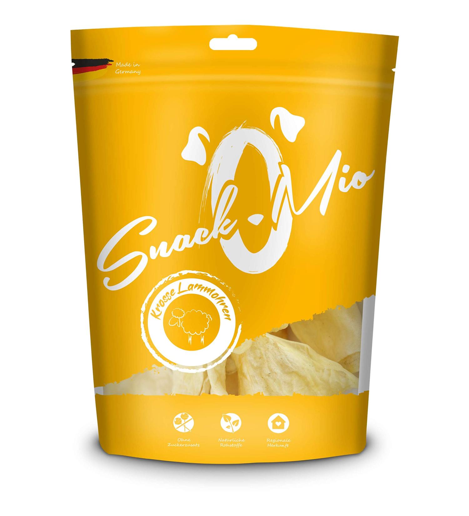 Buy SnackOMio Premium Dog Snacks - Crispy Grain-Free Lamb Ears (500g) - International Shipping Available - Buy Online on GoSupps.com