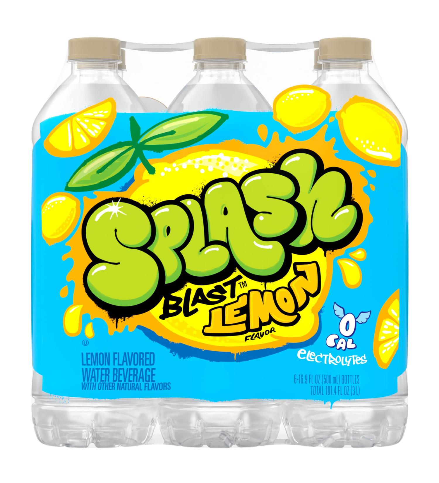 Splash Blast Lemon Flavored Water Beverage - 16.9oz Plastic Bottles, 6 Pack - Buy Online on GoSupps.com