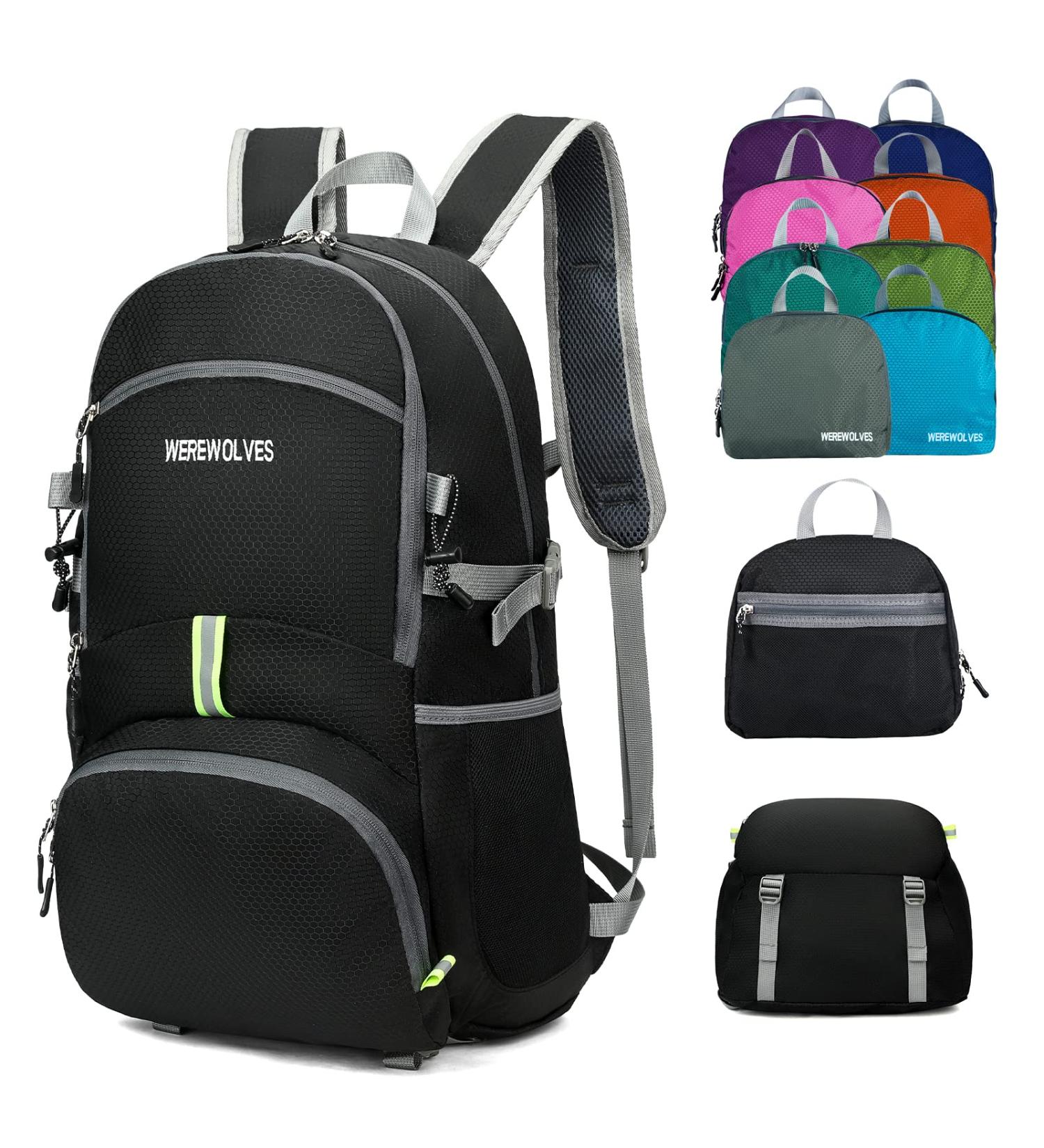 WEREWOLVES 35L Lightweight Hiking Backpack - Ultralight Foldable Water Resistant Daypack for Outdoor Sports and Travel - Black 35L - Buy Online on GoSupps.com