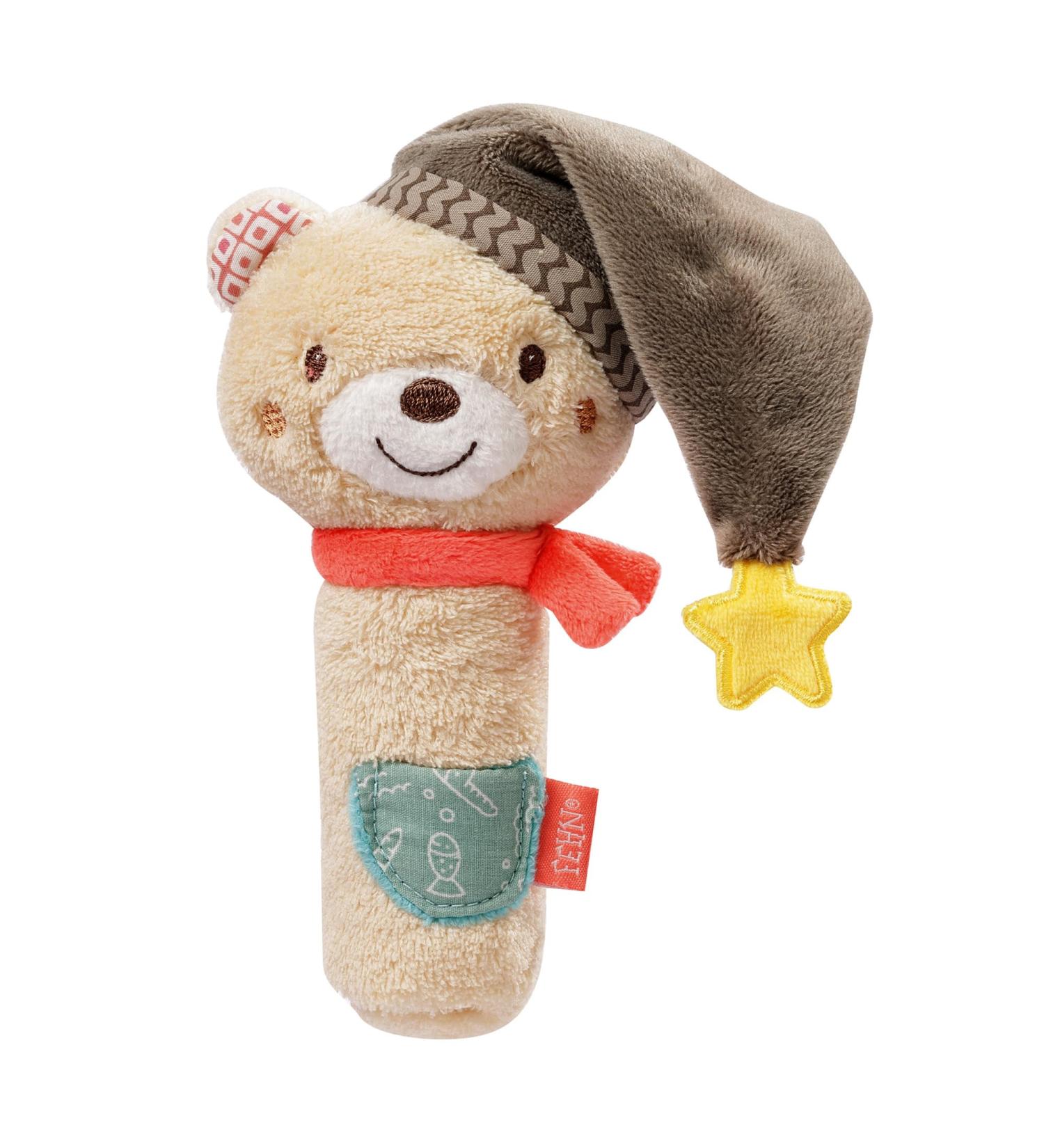 Fehn Stabgreifling B r | Motoric Baby Toy for Motor Skills & Senses | Cuddly Rattle & Squeaky Gift for 0+ Months - Buy Online on GoSupps.com