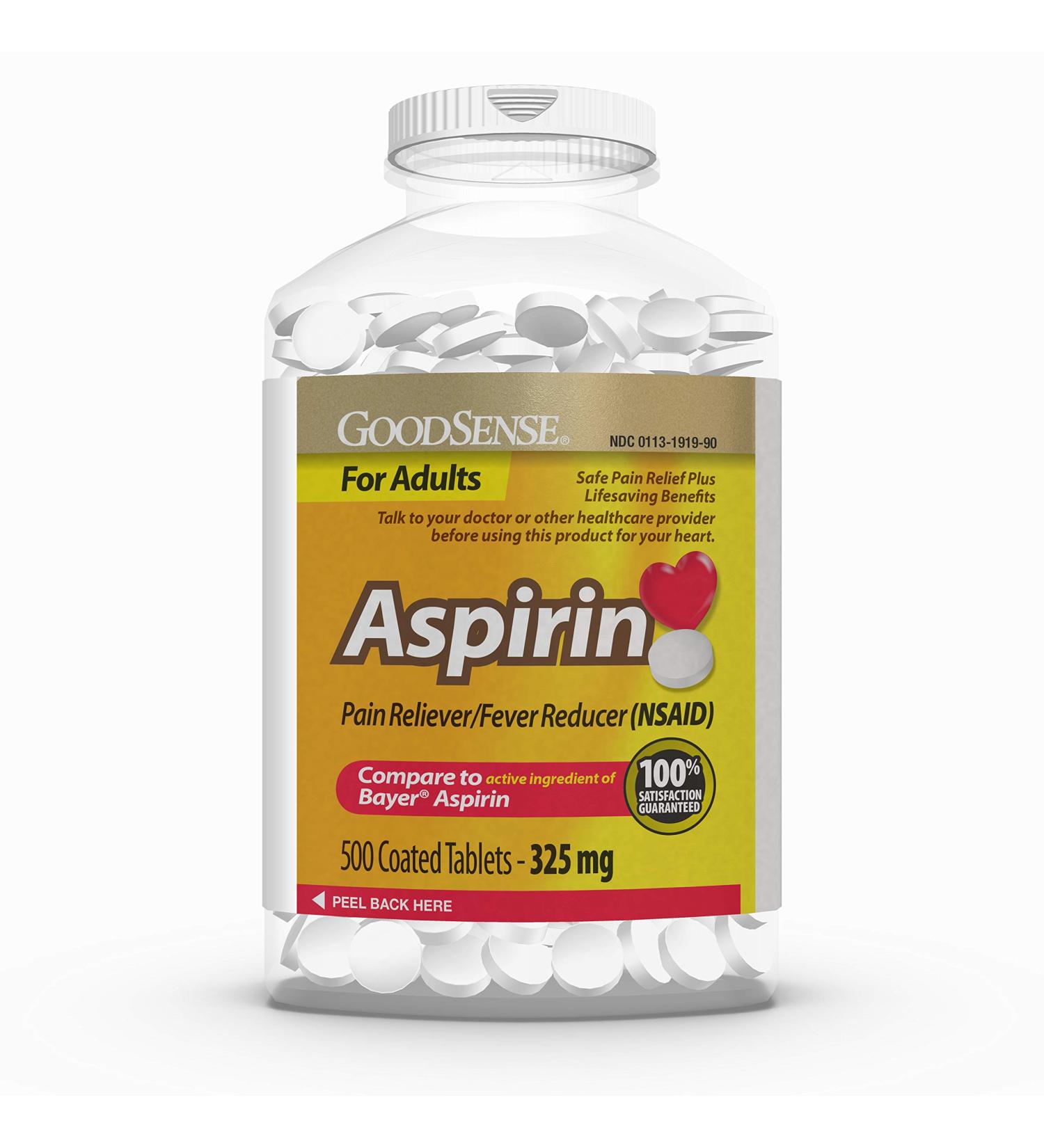 GoodSense Aspirin Pain Reliever 325mg Coated Tablets | Temporarily Relieves Headache, Muscle Pain, Toothache, Menstrual Pain, Arthritis & Fever | NSAID for Colds - Buy Online on GoSupps.com