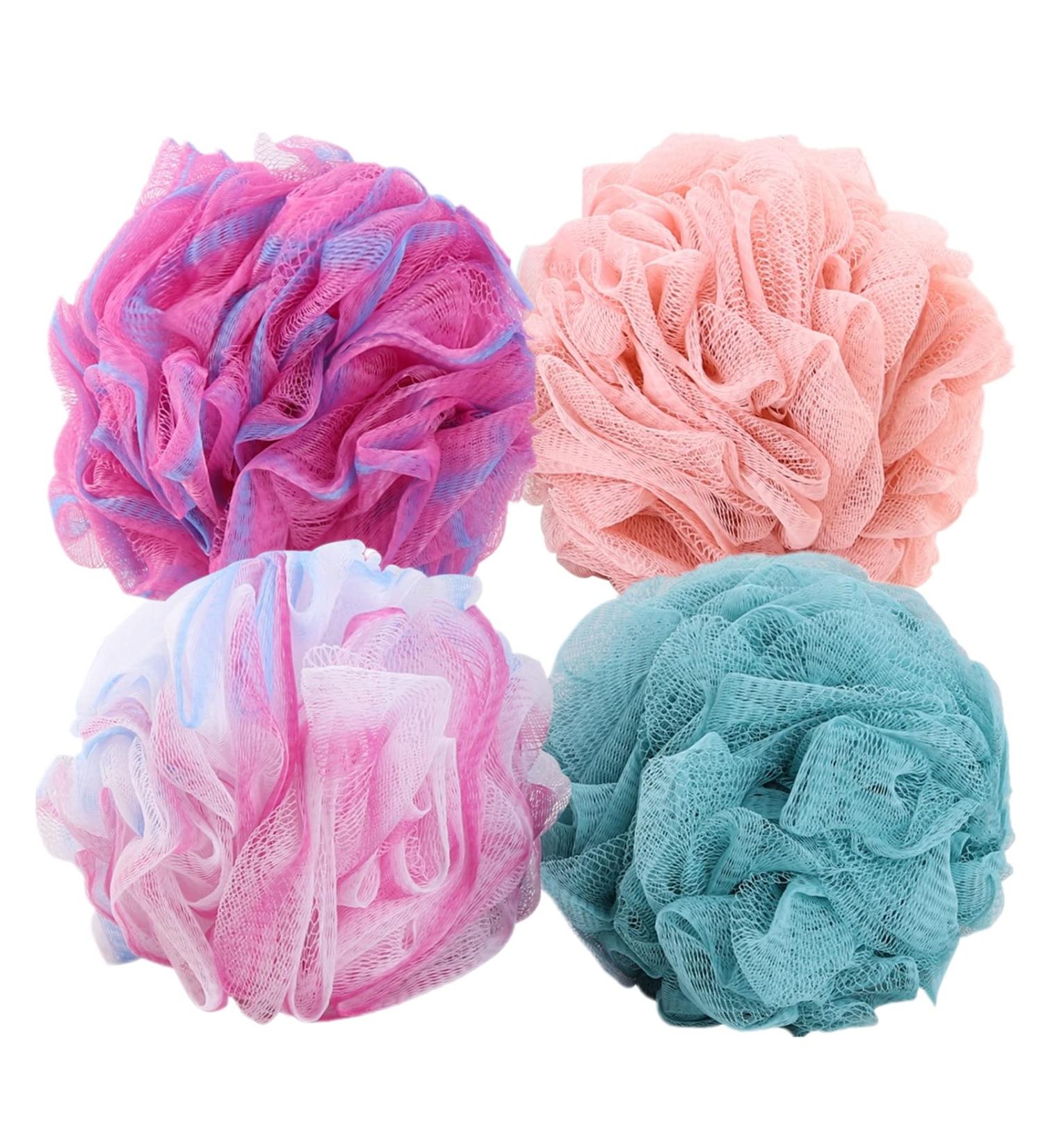 BTYMS 4 Pack Exfoliating Shower Loofahs - Ultra Soft Bath Scrubber Sponges for Men & Women - 75g Each Ideal for Soft Skin & Deep Cleansing - Buy Online on GoSupps.com