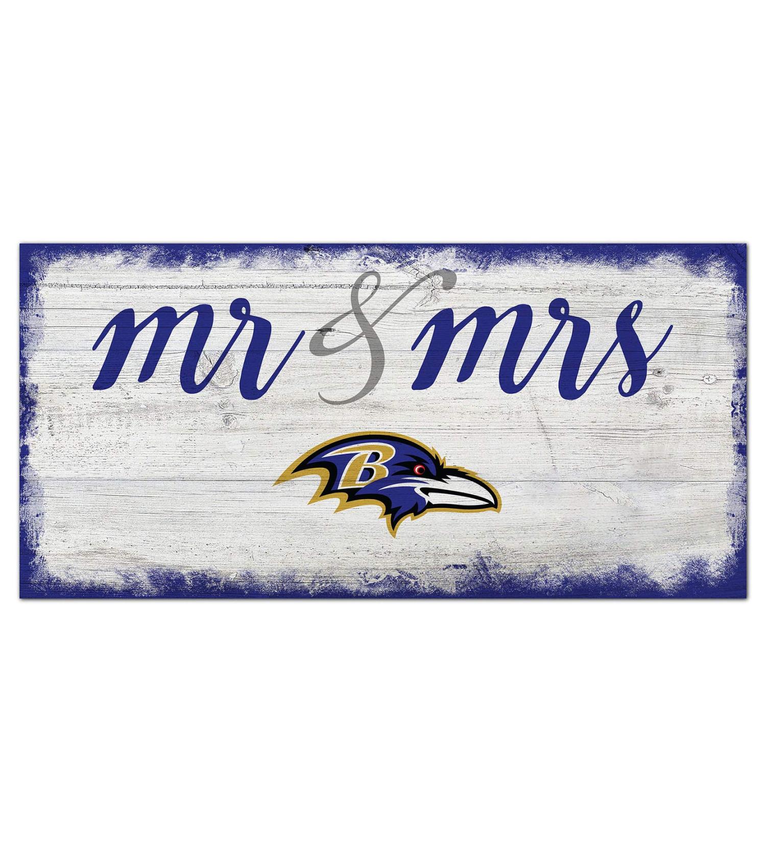 Fan Creations NFL Baltimore Ravens Unisex Baltimore Ravens Script Mr & Mrs Sign, Team Color, 6 x 12