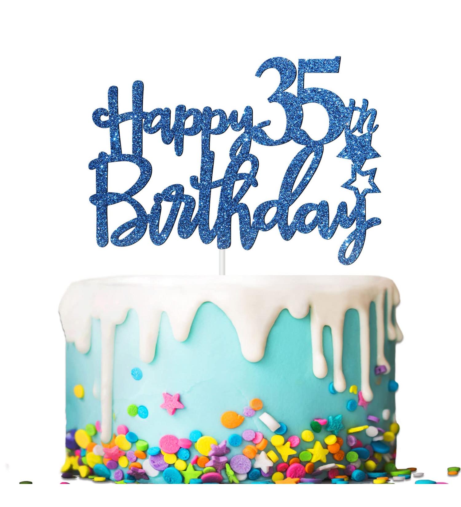 Tenhaisi Glittery Navy Blue Happy 35th Birthday Cake Topper Cake Topper for 35th Birthday Fabulous 35th Birthday Decoration - Buy Online on GoSupps.com