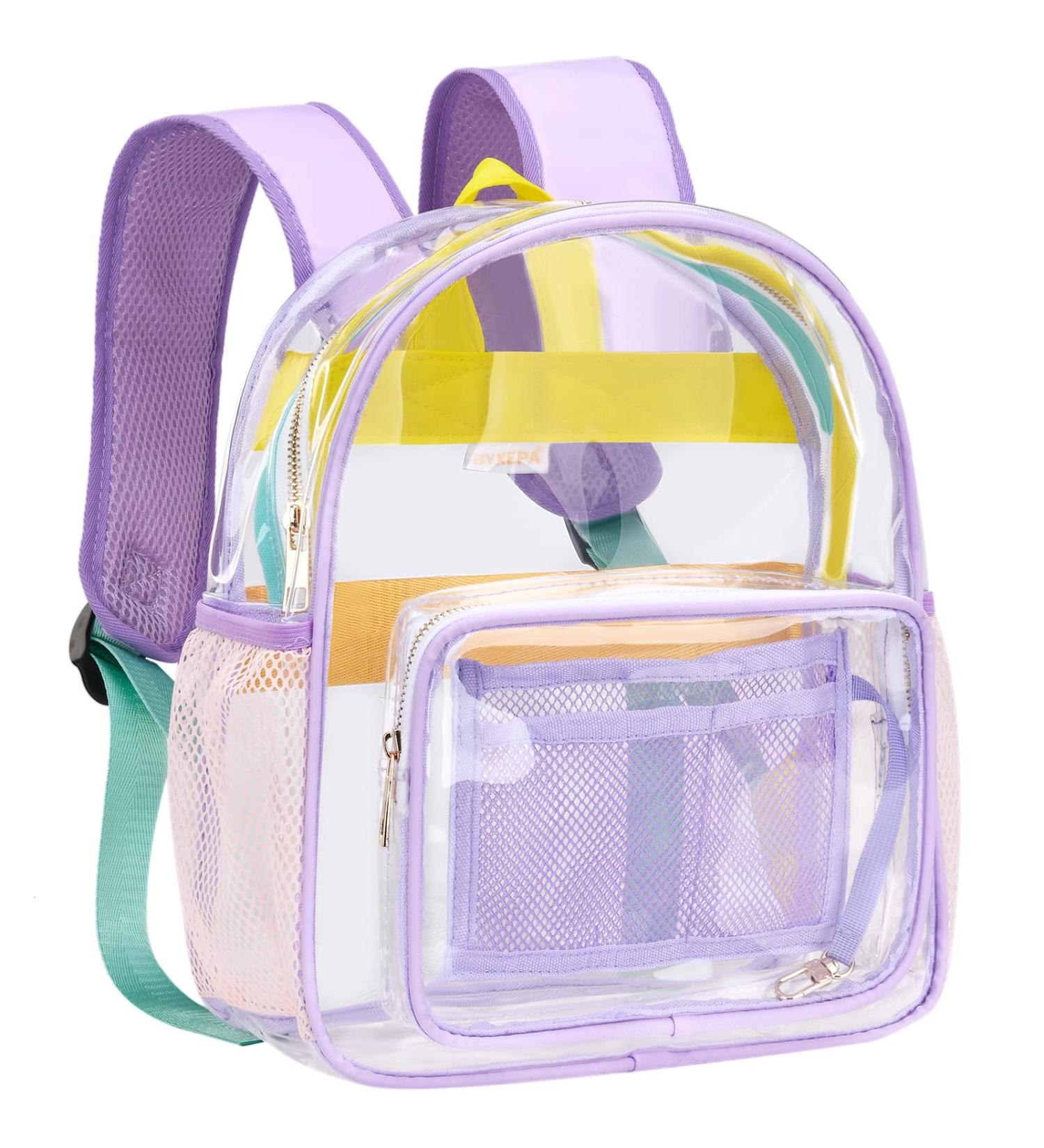 Clear Mini Stadium Approved Transparent Backpack - Heavy Duty 12x12x6 Waterproof Book Bag for Teens, Girls, Women - Ideal for Concerts, Sporting Events, Travel, Work, School - Lavender - Buy Online on GoSupps.com