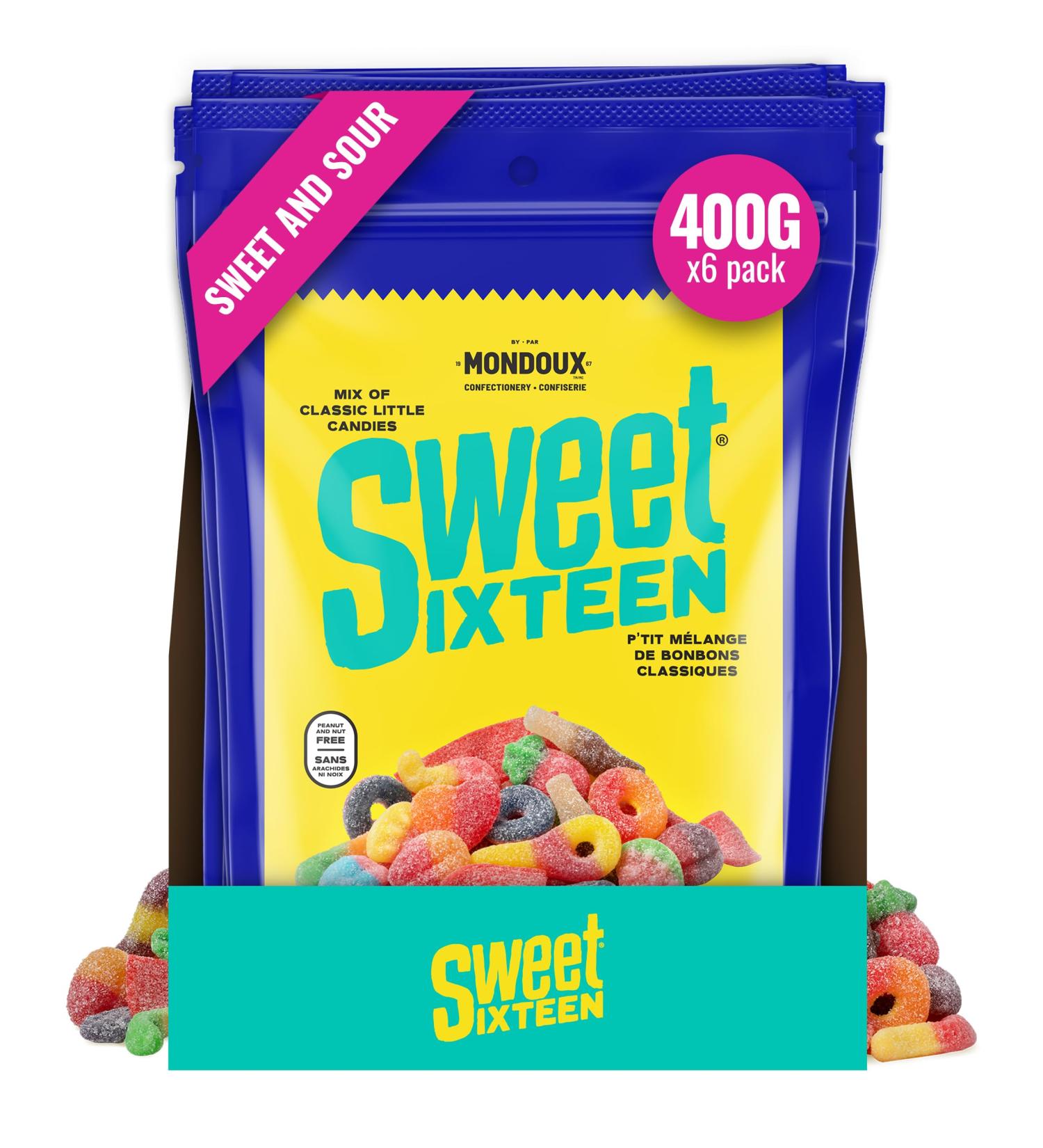 Sweet Sixteen Sweet and Sour Candy Classic Mix of Sour-Coated Gummies 6 packs x 400g Peanut & Nut-Free Candies Soft Chewy and Always Fresh - Buy Online on GoSupps.com