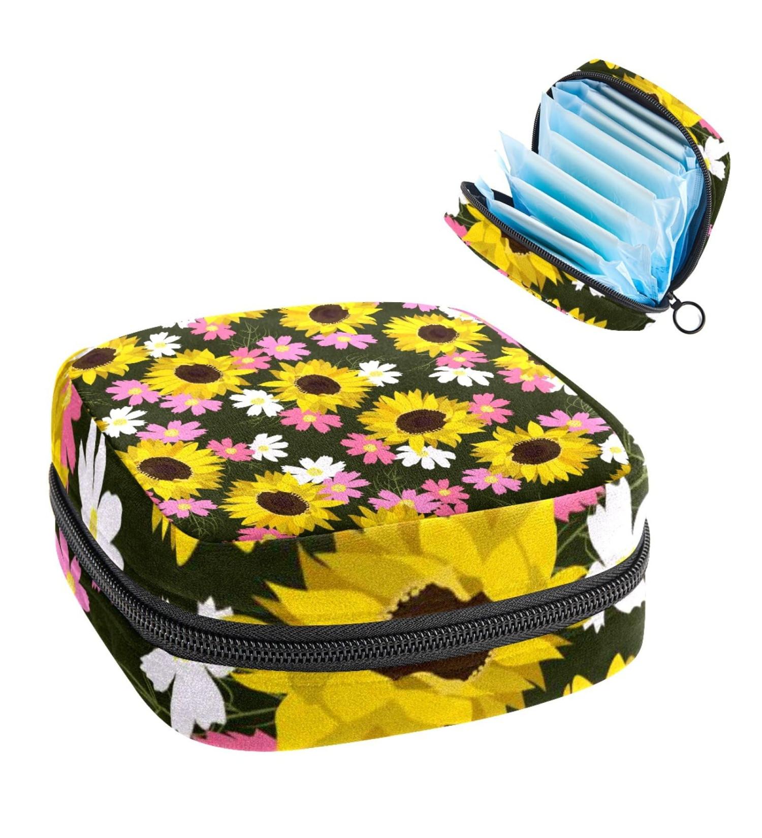 Sunflower Print Sanitary Napkin Storage Bag | Menstrual Cup & Nursing Pad Holder | Portable Period Kit Bag - Color 4 - Buy Online on GoSupps.com