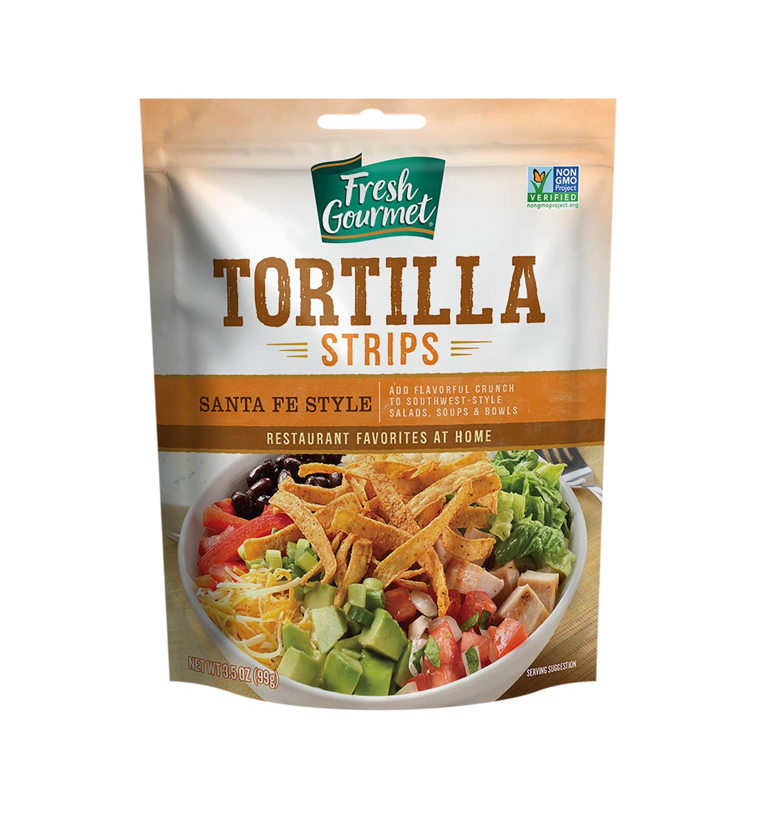 Fresh Gourmet Santa Fe Tortilla Strips - 3.5oz Pack of 9 | Low Carb Crunchy Snack & Salad Topper - Buy Online on GoSupps.com