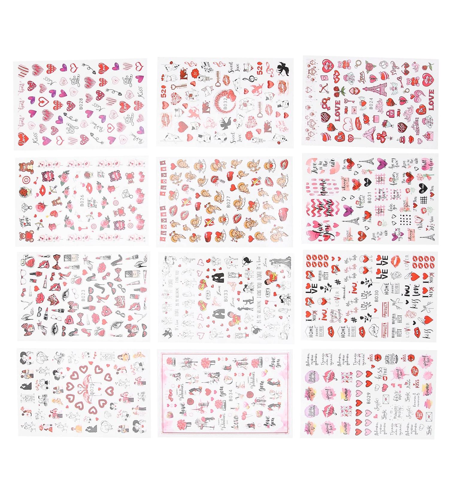 Valentine's Day Nail Art Stickers Heart Lips Rose Bear Cupid High Heels 12 Sheets SelfAdhesive Romantic Nail Decals Loved Ones or Friends DIY Nail Design Decoration - Buy Online on GoSupps.com