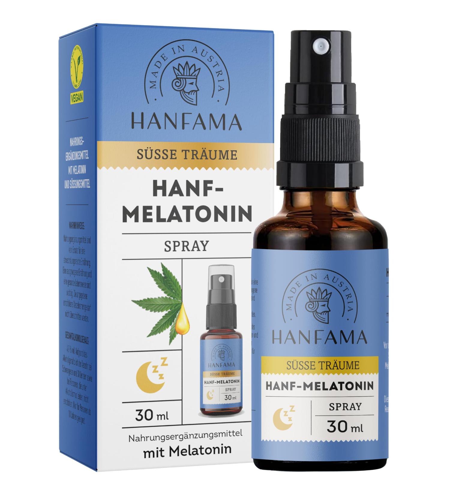 Hanfama Hemp & Melatonin Spray - Sugar-Free Vegan Sleep Aid for Faster Sleep | 0.5mg Melatonin | 30ml for 300 Relaxed Nights - Buy Online on GoSupps.com