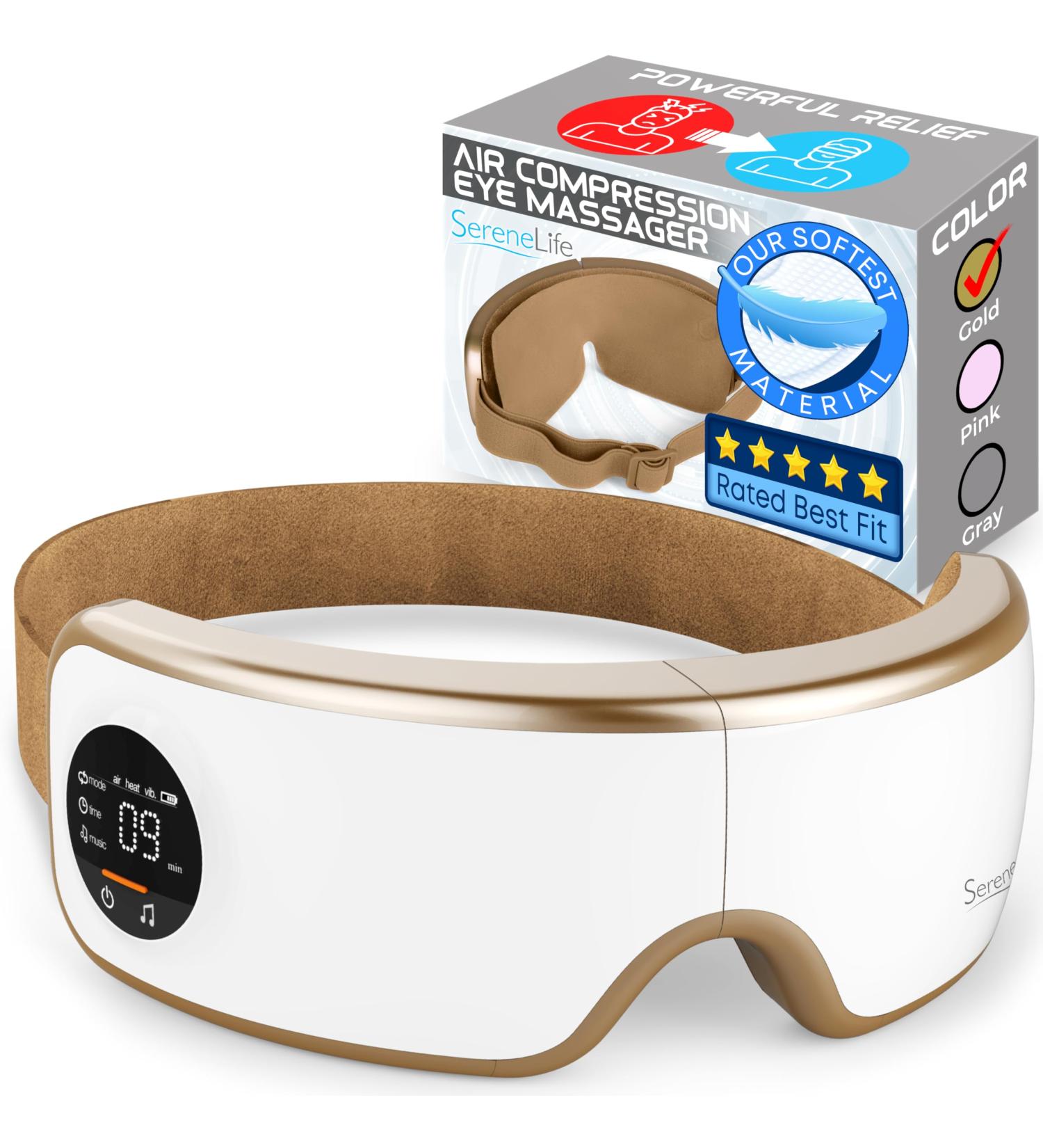 Buy SereneLife Smart Eye Massager with Heat & Vibration | Premium Stress & Migraine Relief - Wireless Mask (Gold V2 2023) Worldwide Shipping - Buy Online on GoSupps.com