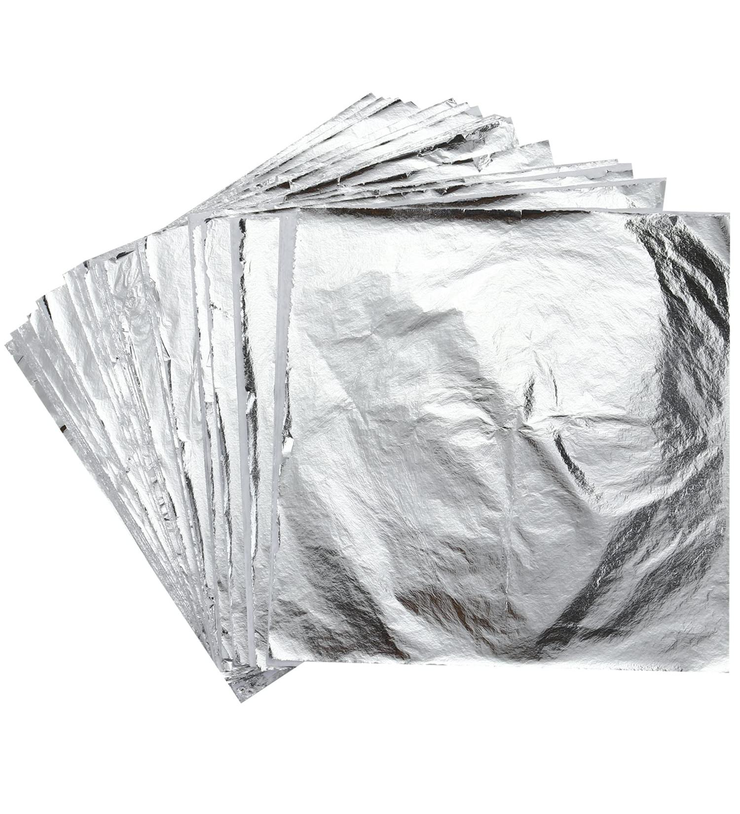 Silver Imitation Leaf Sheets for Gilding and Craft Projects - 100pcs, 5.5x5.5 Inches - Perfect for Art, Furniture, Resin Jewelry, Nail Art - Buy Online on GoSupps.com