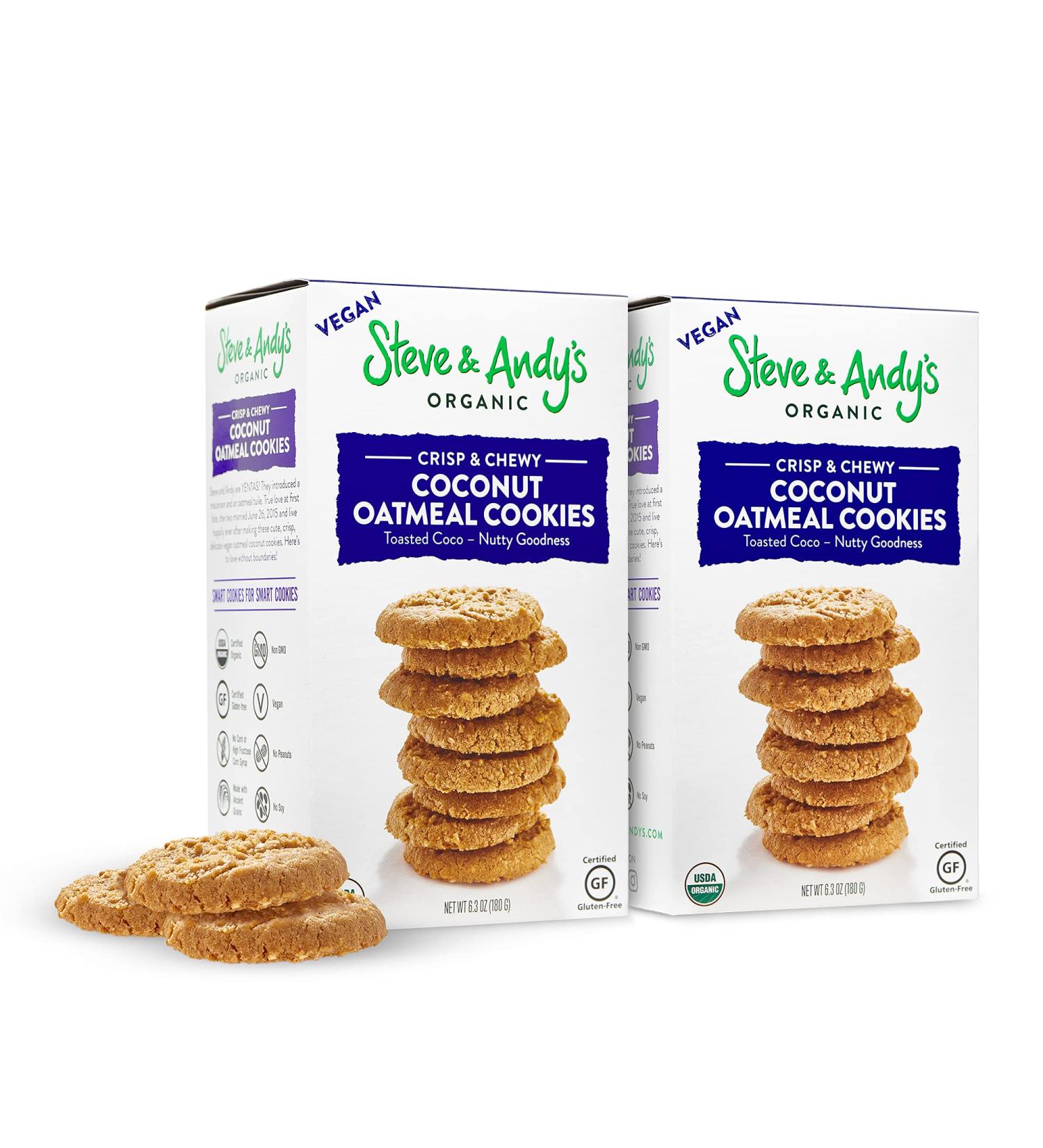 Steve and Andys Soft & Chewy Oatmeal Coconut Cookies - Gluten-Free Dessert, No Corn Syrup, Tree Nuts, Kosher, Non-GMO (2 Pack) - Buy Online on GoSupps.com