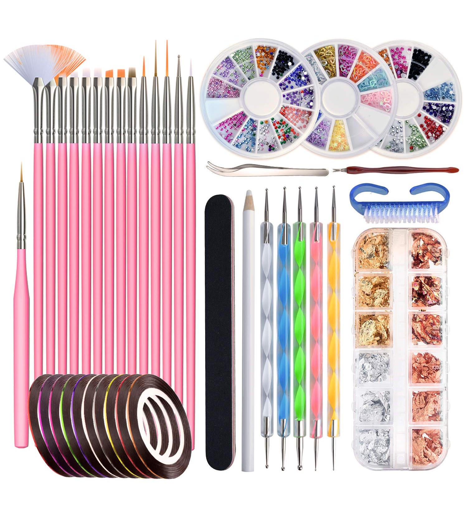 50-Piece Gel Nails Accessories Kit: Nail Art Brushes Foil Stickers Manicure Tapes & More International Shipping Available - Buy Online on GoSupps.com