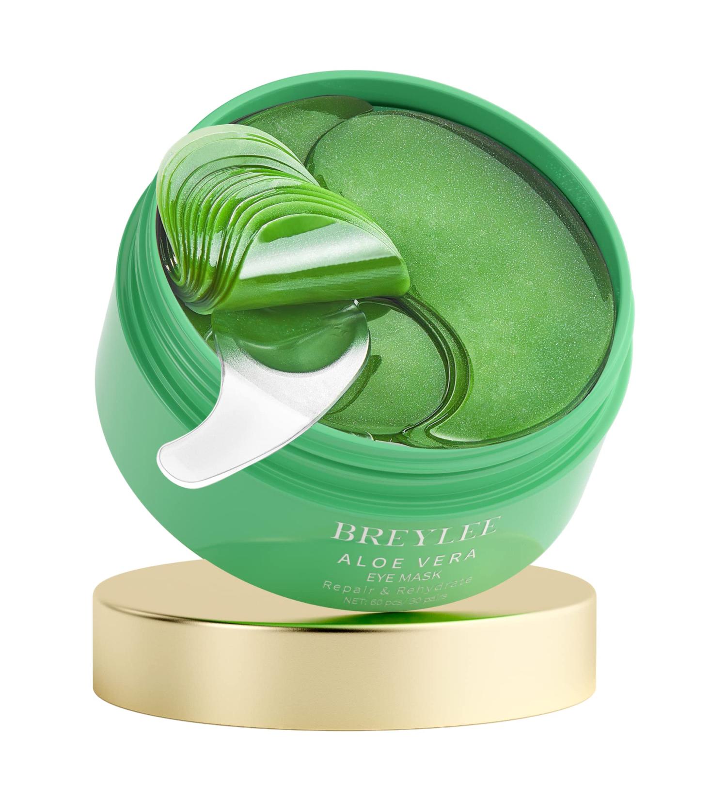 BREYLEE Aloe Vera Eye Mask 60 Pcs - Reduce Puffy Eyes & Dark Circles, Anti-Aging Treatment for Wrinkles, Fine Lines, Firm Under Eye Skin - Natural Extracts | Green - Buy Online on GoSupps.com