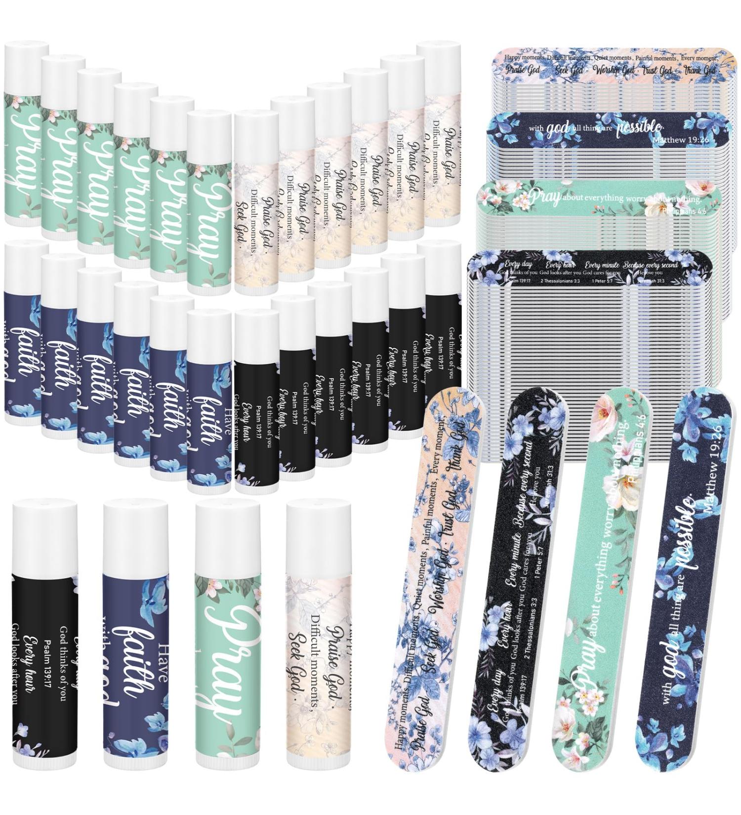 Loopeer 24 Sets Christian Lip Balm Gifts for Women Travel Size Bible Verse Lip Balm and Nail File Bulk Scripture Religious Gifts for Valentines Coworkers Mother Church Party Favors for 24 Guests - Buy Online on GoSupps.com