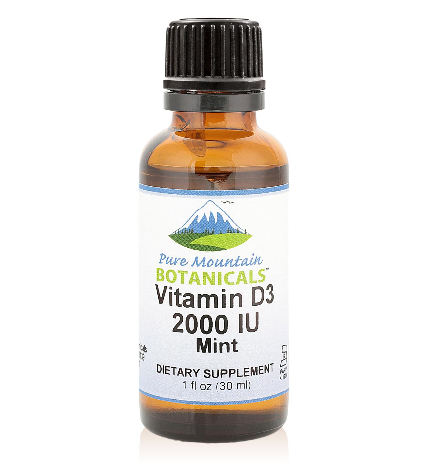 Pure Mountain Botanicals Flavored Vitamin D Drops Mint Flavored Liquid Vitamin D3-2000iu per Serving - 1oz Bottle - Buy Online on GoSupps.com