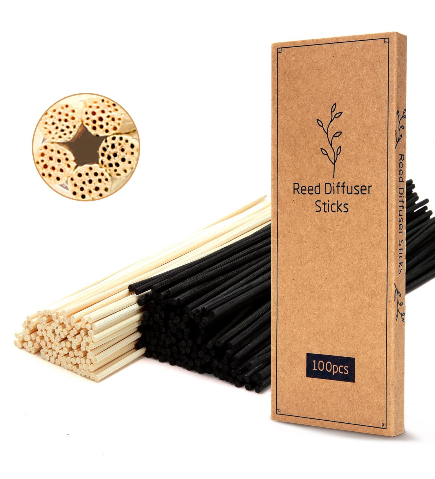 100 Pieces Reed Diffuser Sticks - 25cm Natural Rattan Aroma Diffuser Sticks for Essential Oils | Home & Office | Black & Natural Colors - Buy Online on GoSupps.com