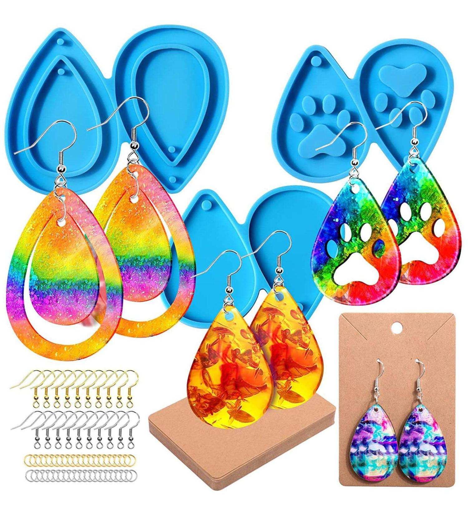 5 PCs Resin Earring Shapes Mold | DIY Pendant Kit for Earrings & Necklaces - 3 Pair Tear Designs - Buy Online on GoSupps.com