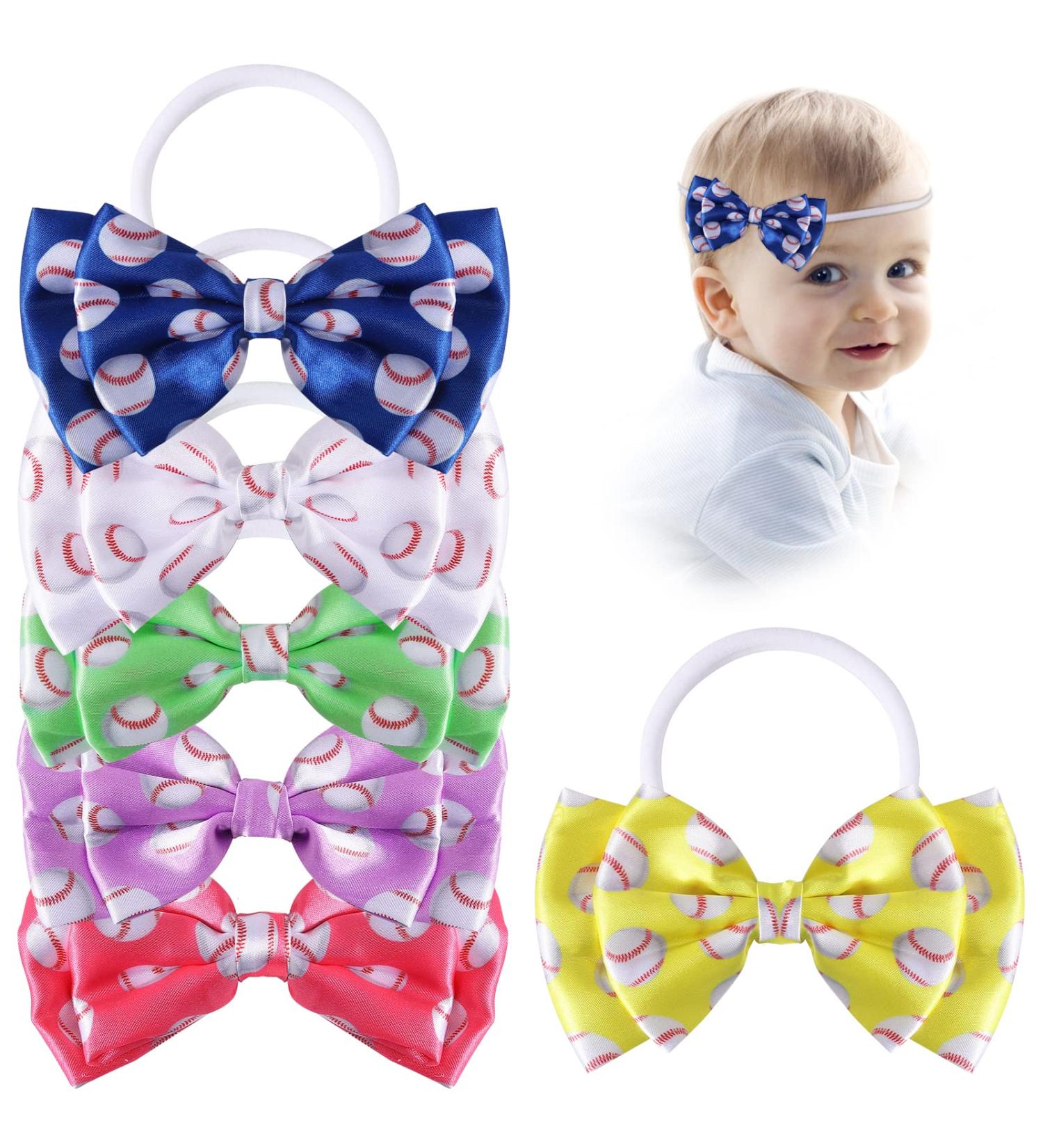 Girls Baseball Headband with Bows 6 Pcs - Elastic Hairbands for Kids - Sports Themed Birthday Party Supplies - Buy Online on GoSupps.com