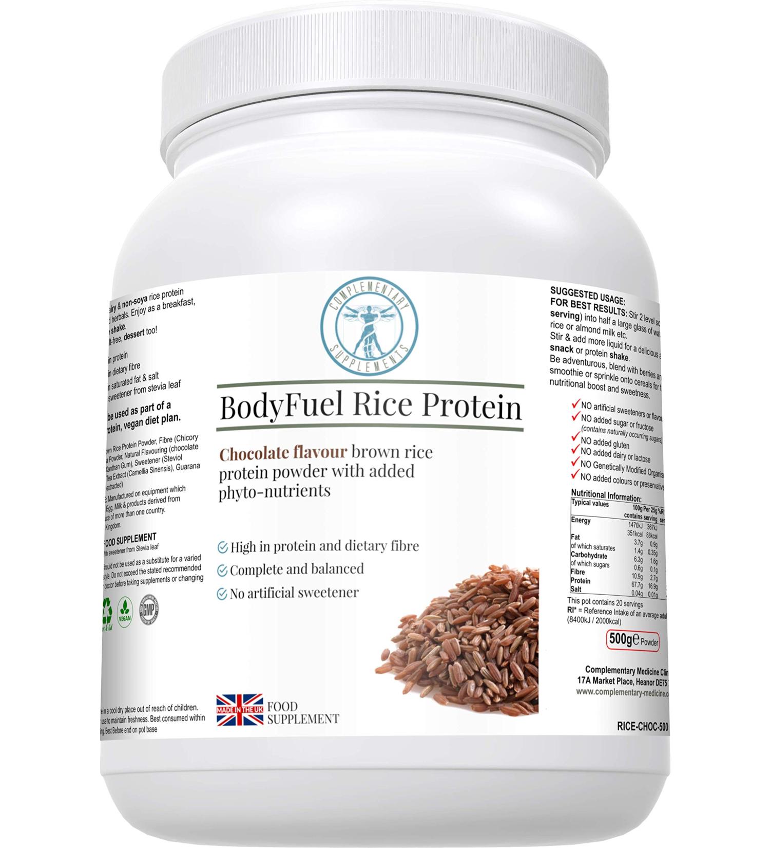 BodyFuel Brown Rice Protein Powder with Chicory, Green Tea & Guarana Extract 500g | Vegan & Hypoallergenic Complementary Supplements - Buy Online on GoSupps.com