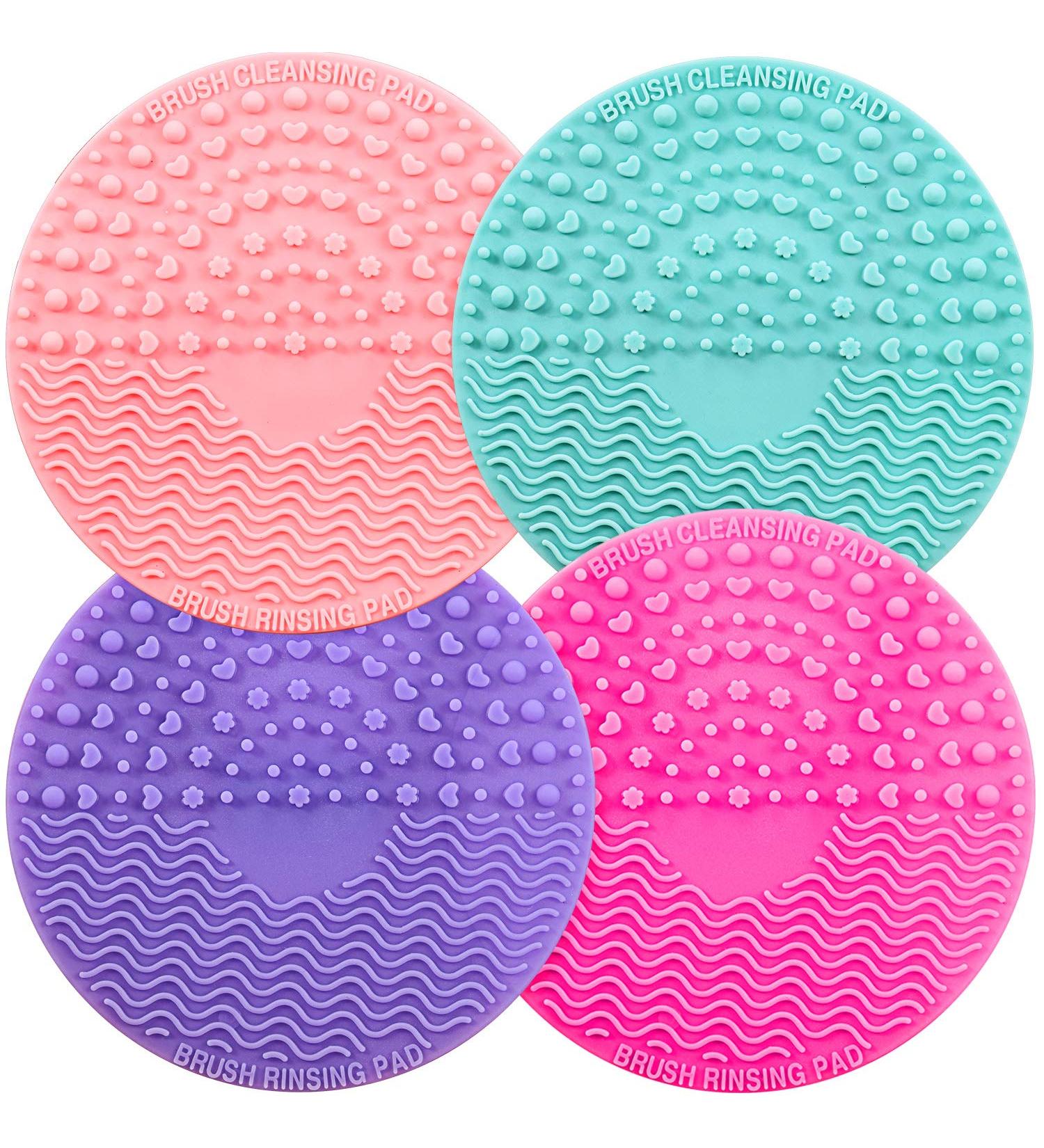 4 Pack Silicone Makeup Brush Cleaning Mat - Round Cosmetic Brush Cleaner Pad with Suction Cup (Green, Purple, Pink, Rose Red) - Buy Online on GoSupps.com