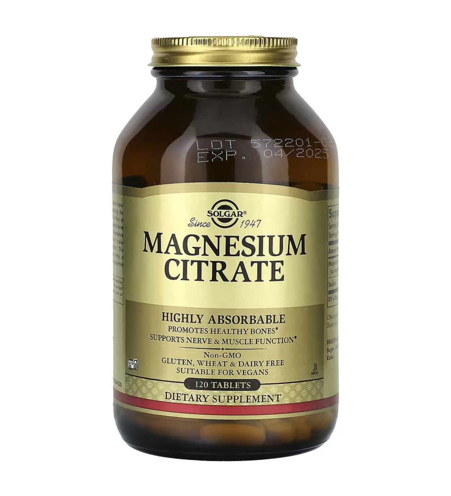 Solgar Magnesium Citrate 120 Tablets - High Absorption Magnesium Supplement - Buy Online on GoSupps.com