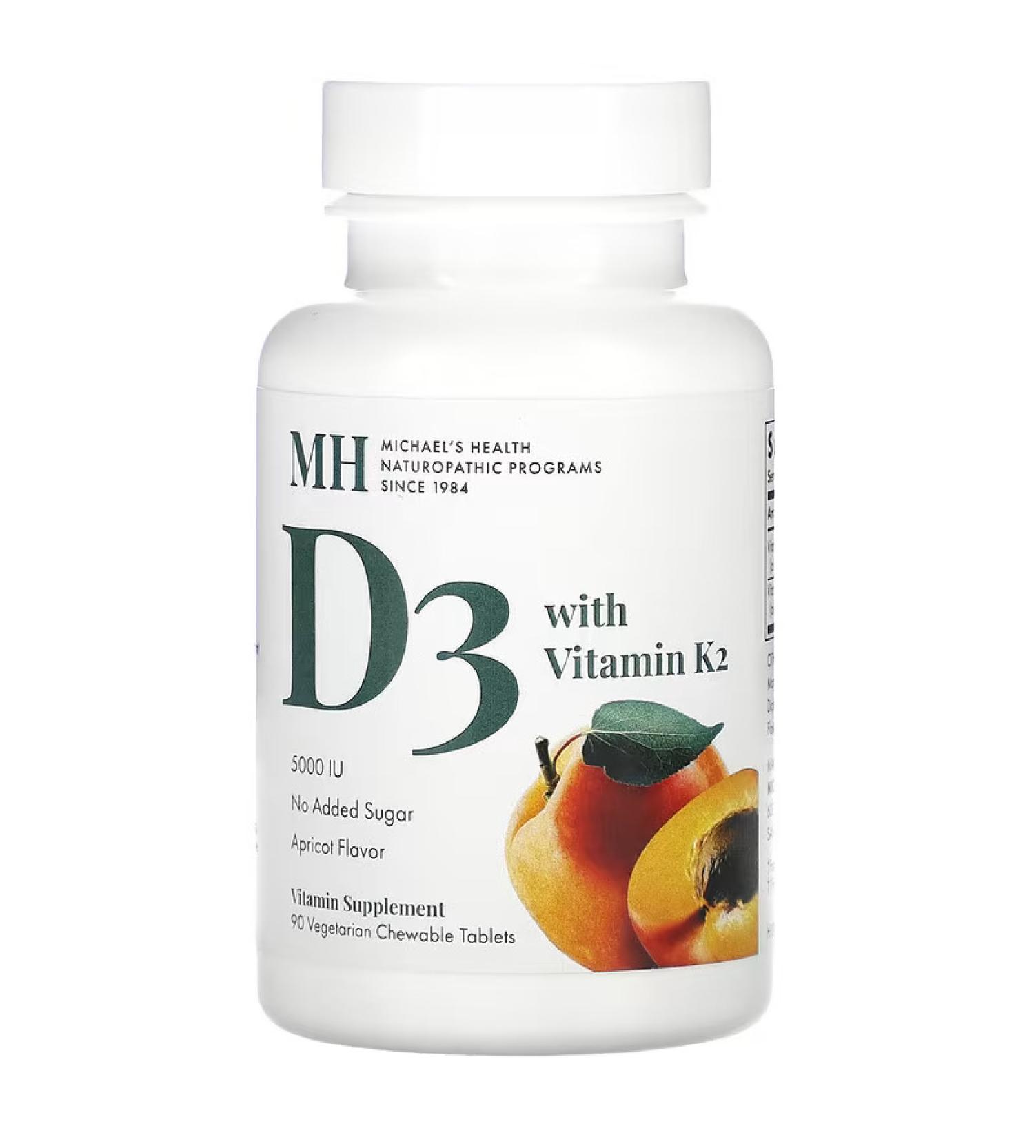 Michael's Naturopathic Vitamin D3 + K2 - 125mcg (5000 IU) - 90 Vegetarian Chewable Tablets - Natural Apricot Flavor - Buy Online on GoSupps.com