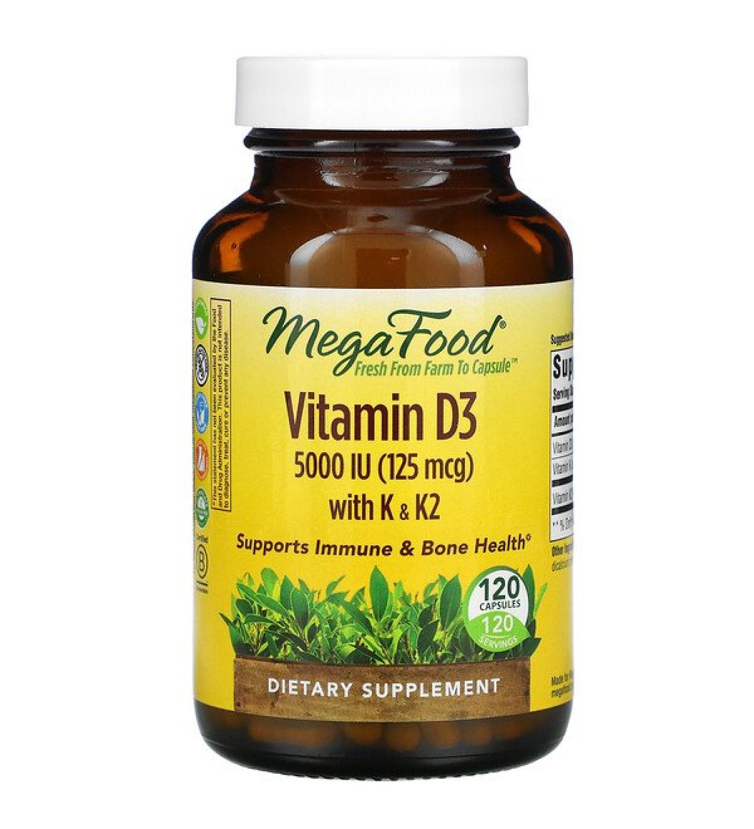 MegaFood Vitamin D3 with K & K2 5000 IU (125 mcg) 120 Capsules