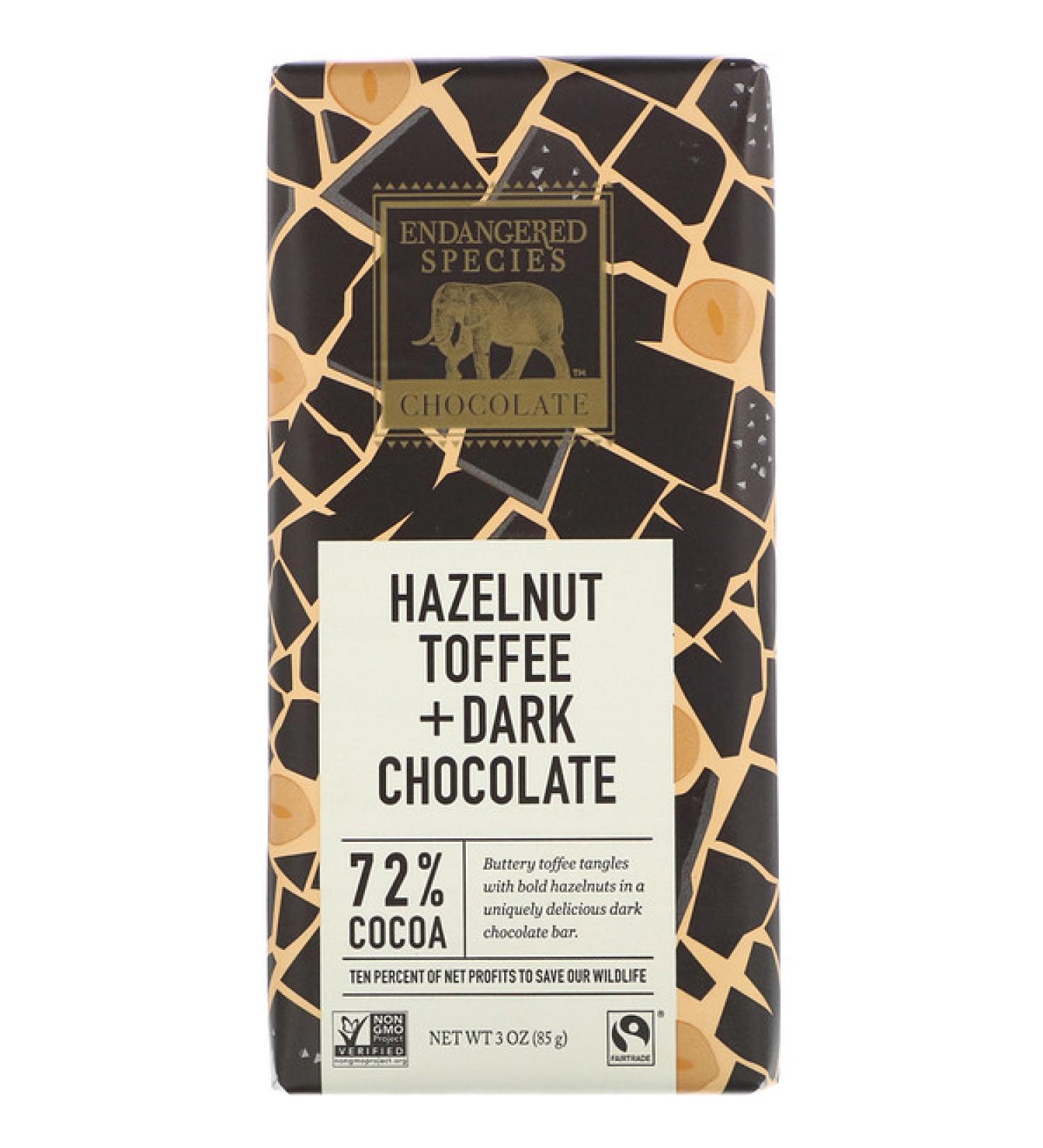 Endangered Species Chocolate Hazelnut Toffee + Dark Chocolate 72% Cocoa 3 oz (85 g)