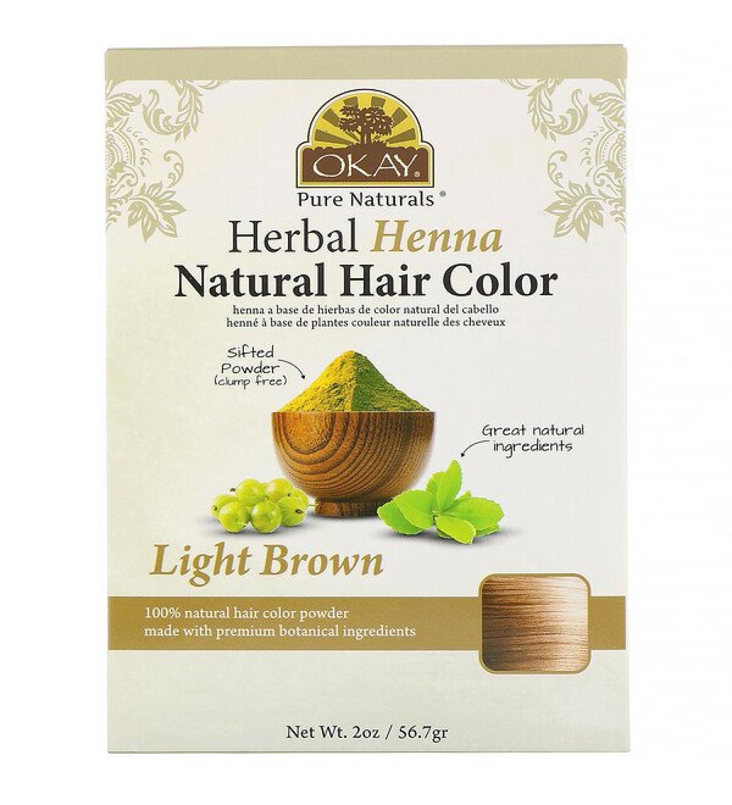 Okay Pure Naturals Herbal Henna Natural Hair Color Light Brown  2 oz (56.7 g)