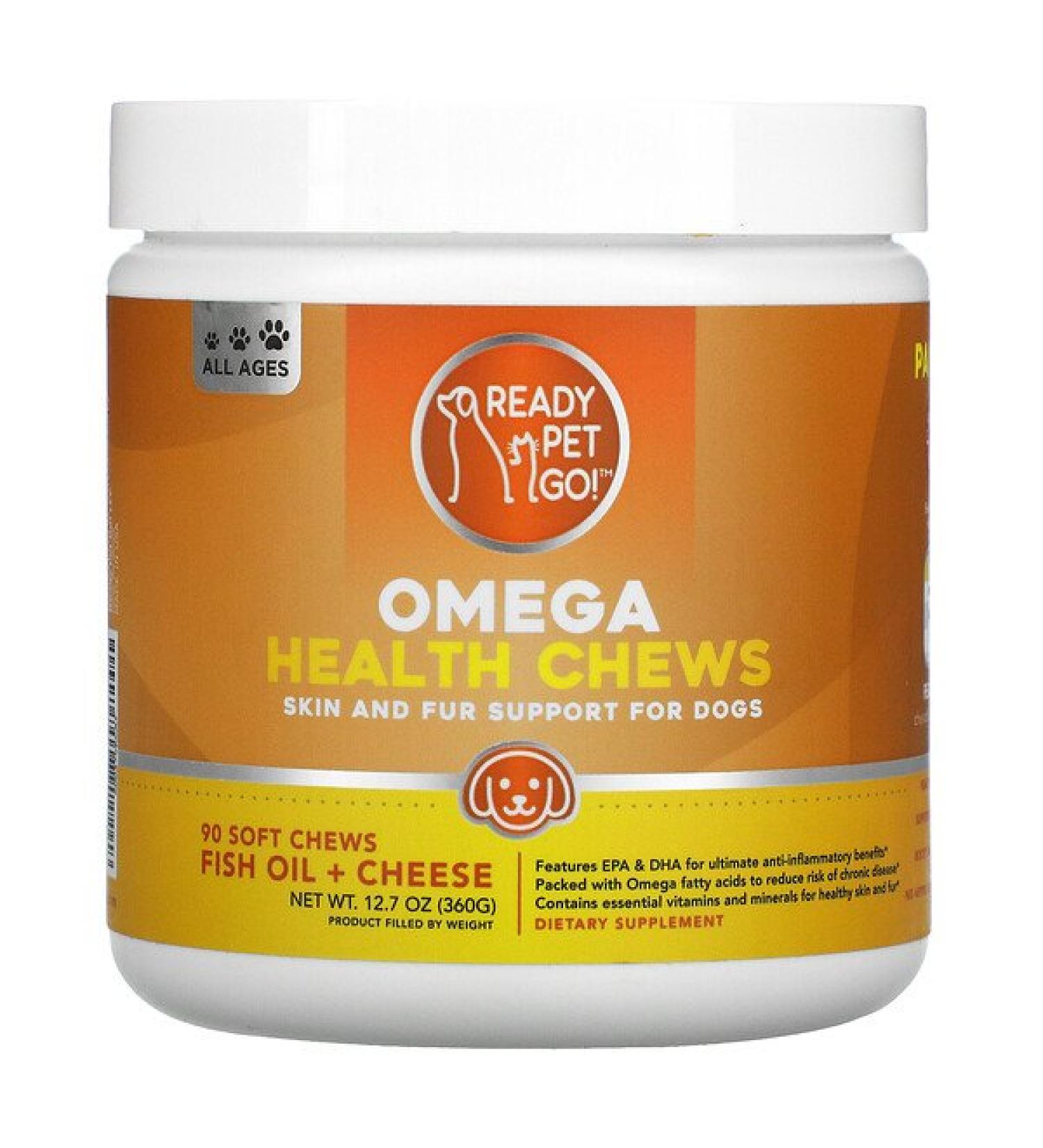 Ready Pet Go Omega Health Chews Skin and Fur Support For Dogs All Ages Fish Oil + Cheese 90 Soft Chews