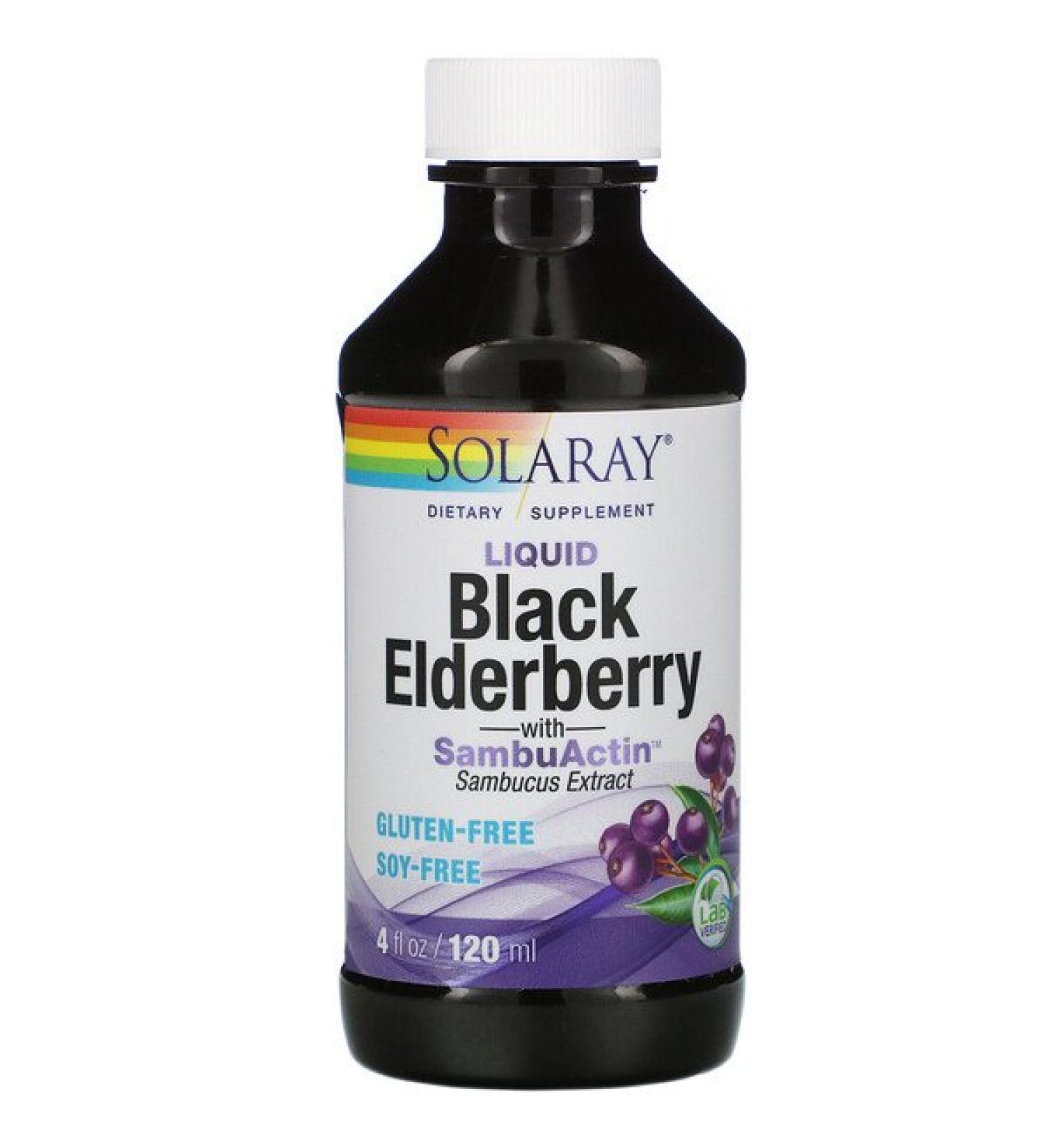 Solaray Liquid Black Elderberry Extract with SambuActin 4 oz (120 ml)