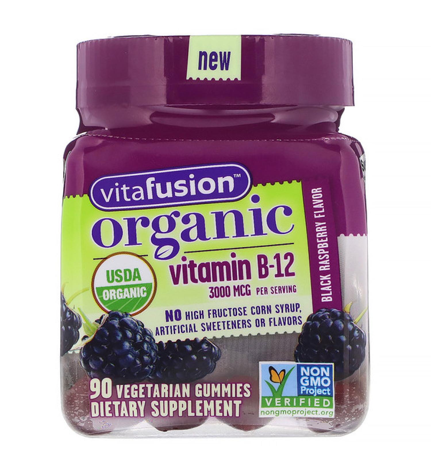 VitaFusion Organic Vitamin B-12 Black Raspberry 3000 mcg 90 Vegetarian Gummies