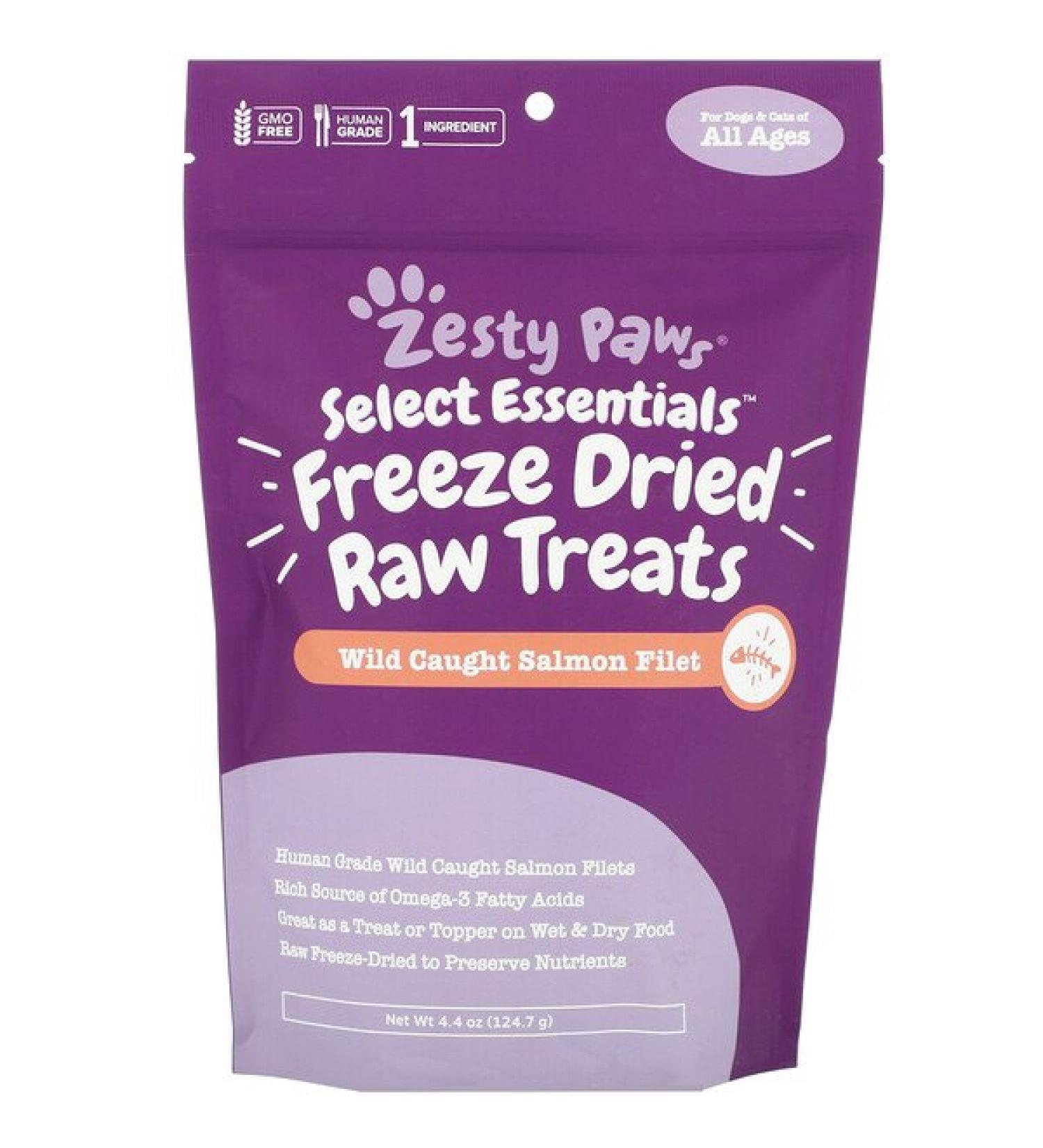 Zesty Paws Select Essentials Freeze Dried Raw Treats for Dogs and Cats All Ages Wild Caught Salmon Filet 4.4 oz (124.7 g)
