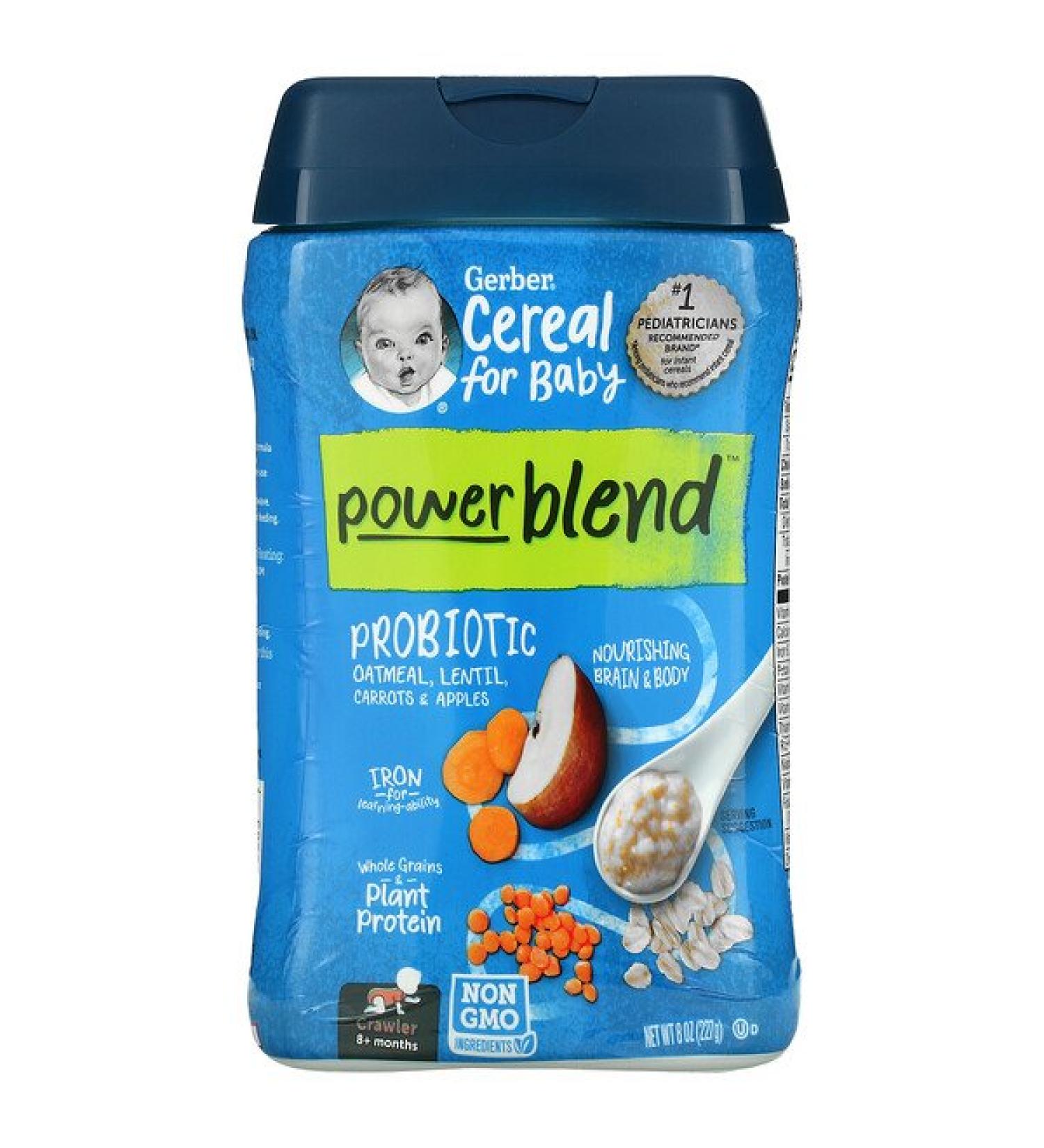 Gerber Powerblend Cereal for Baby Probiotic Oatmeal Lentil Carrots & Apples 8+ Months 8 oz (227 g)