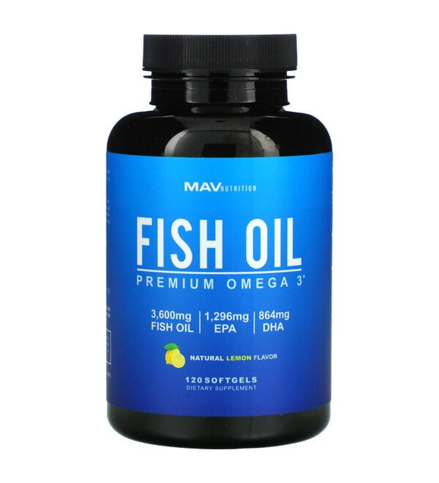 MAV Nutrition Fish Oil Premium Omega 3 Natural Lemon 120 Softgels