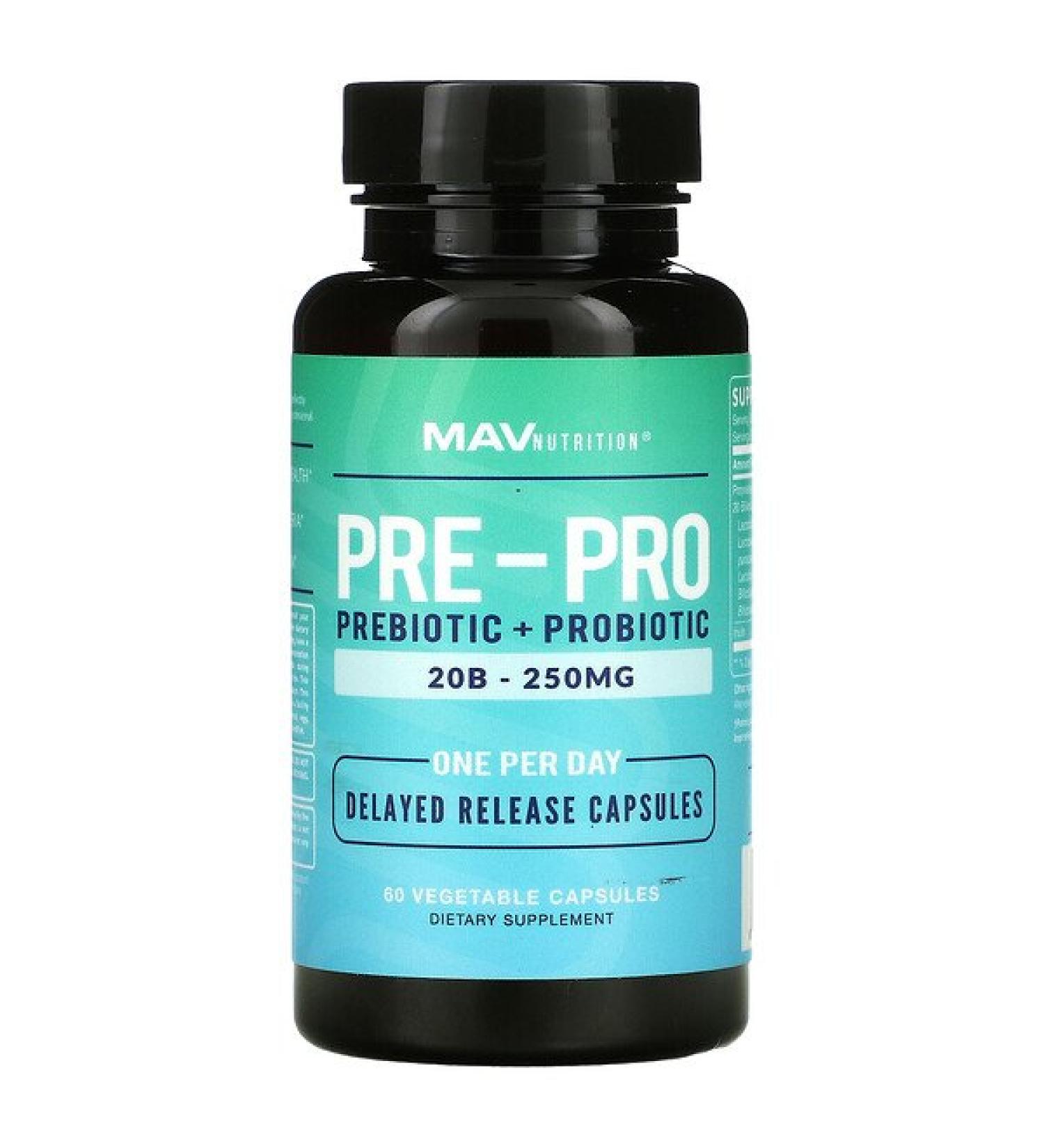 MAV Nutrition Pre-Pro Prebiotic + Probiotic 60 Vegetable Capsules