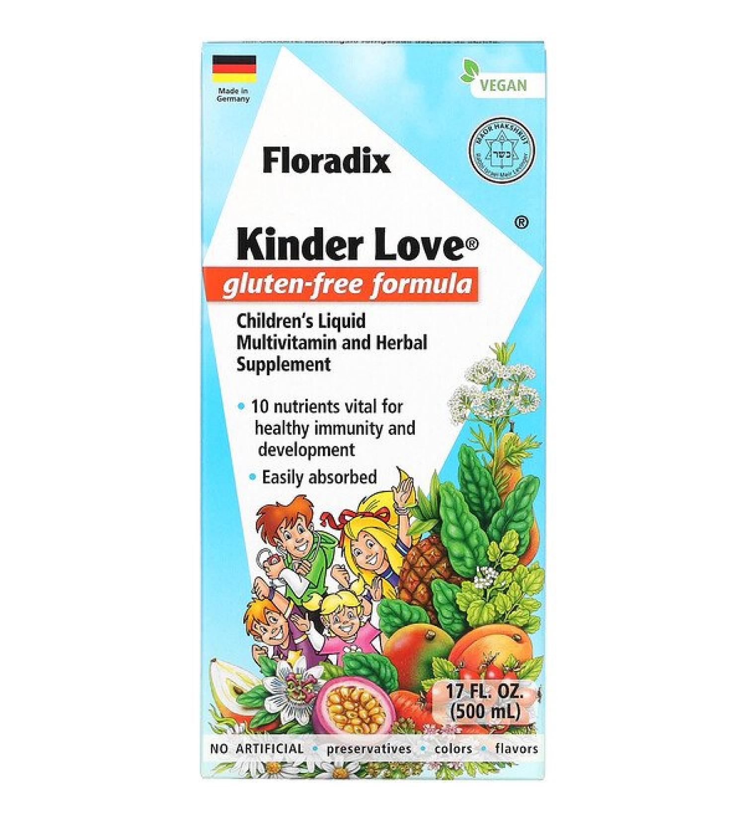 Gaia Herbs Floradix Kinder Love: Gluten-Free Liquid Multivitamin & Herbal Supplement for Kids - 17 fl oz - Buy Online on GoSupps.com