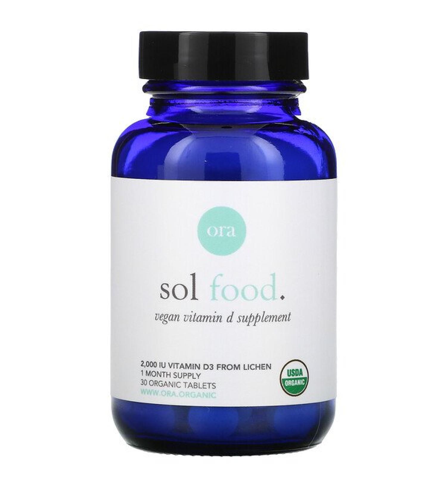 Ora Sol Food Vegan Vitamin D3 Supplement 2000 IU 30 Organic Tablets