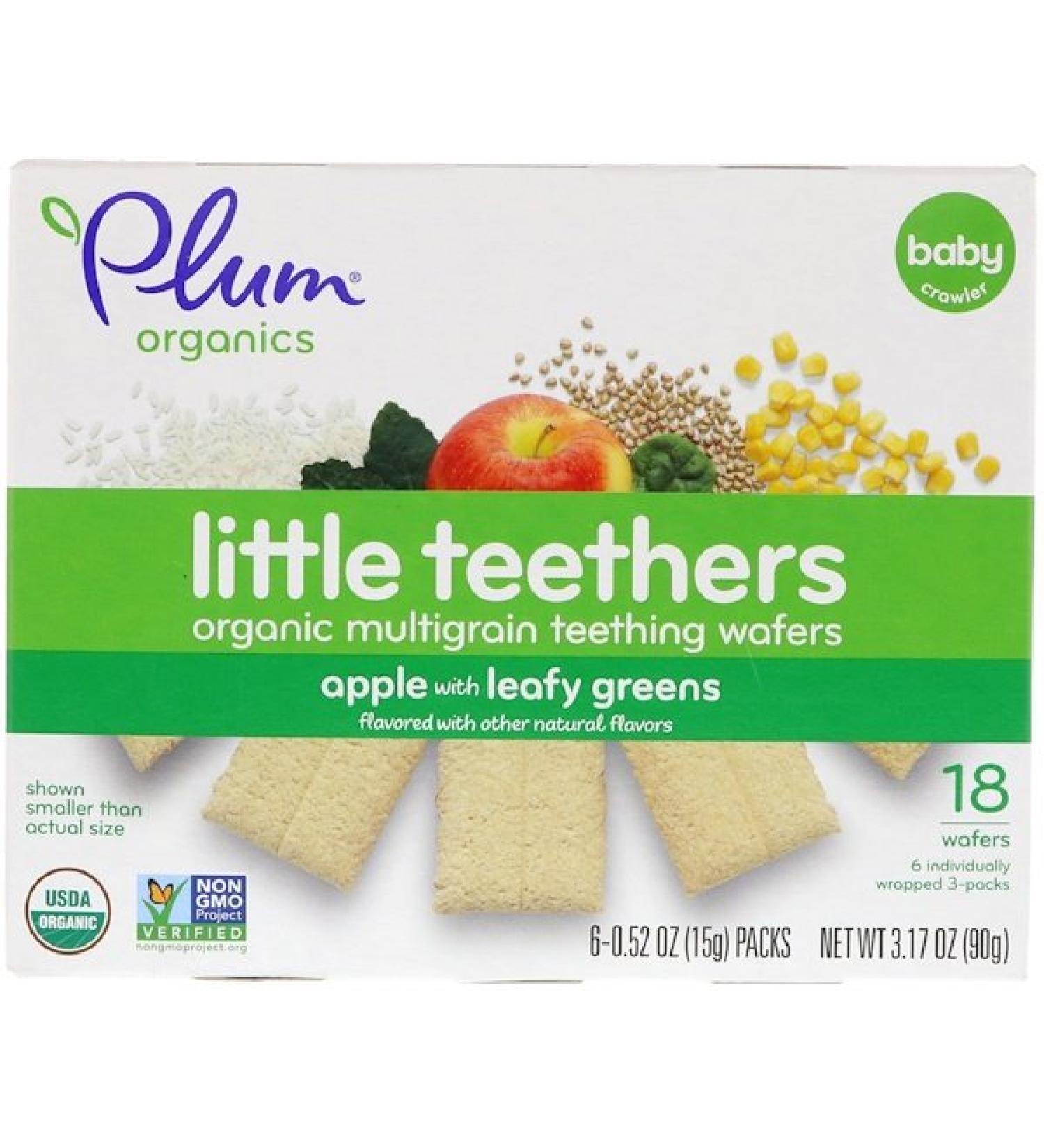 Plum Organics Little Teethers Organic Multigrain Teething Wafers Apple with Leafy Greens 6 Packs 0.52 oz (15 g) Each