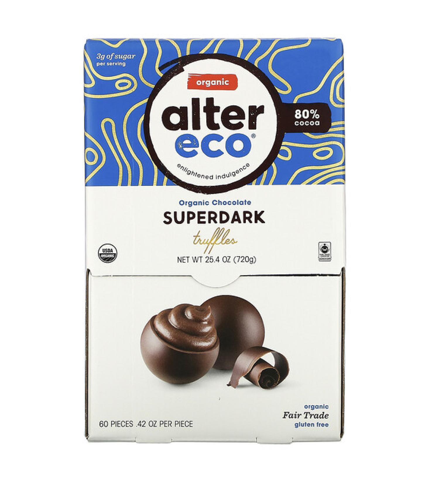 Alter Eco Organic Chocolate Truffles Superdark 60 pieces .42 oz Each