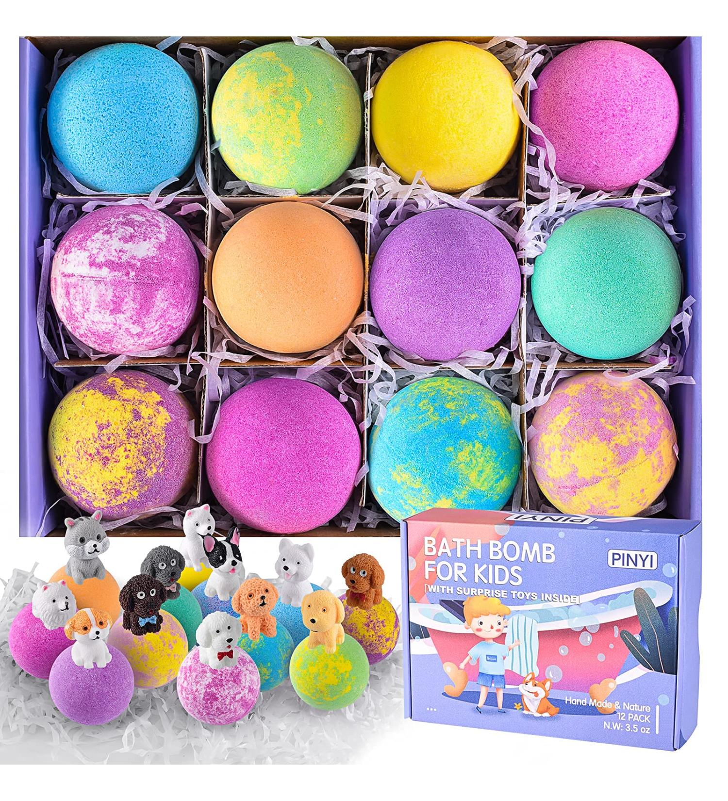 Kids Bath Bombs Gift Set with Surprise Puppy Toy Inside - 12 Pack Organic Fizzy Balls for Girls and Boys - Perfect Easter, Birthday, or Christmas Gift for Dog Lovers - Buy Online on GoSupps.com