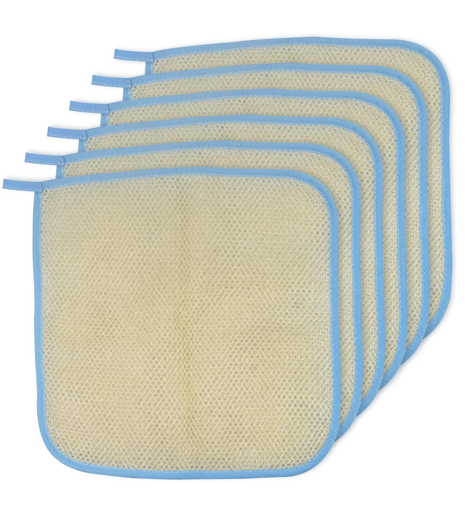Bleu Bath 6 Pack Exfoliating Skin Face Body Wash Cloth - Premium Sturdy Loofah - Soft & Buffing - Two Layers - Ideal for Massage - Buy Online on GoSupps.com