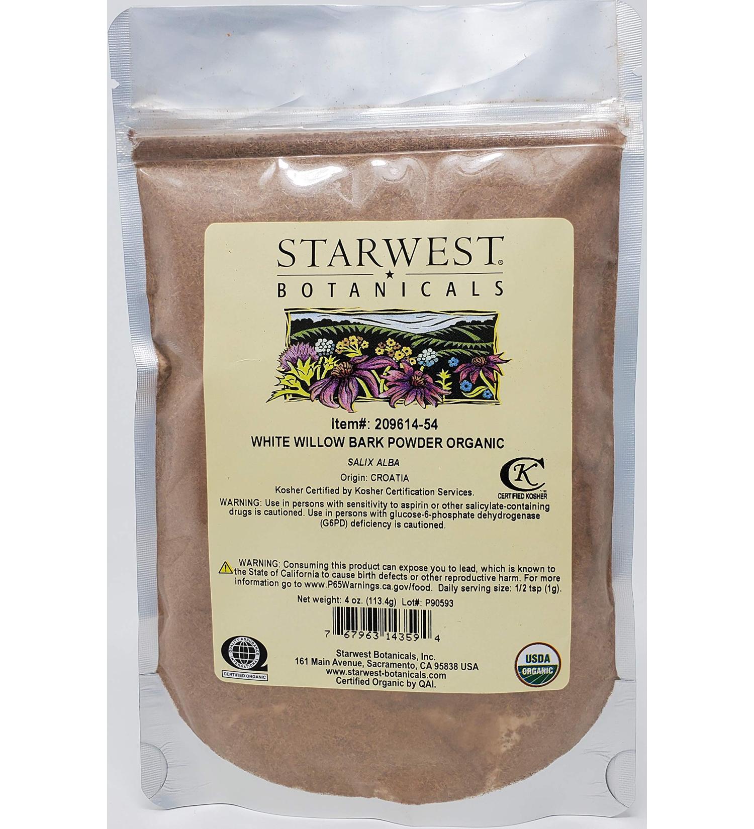 Starwest Botanicals Organic White Willow Bark Powder 4 Ounces