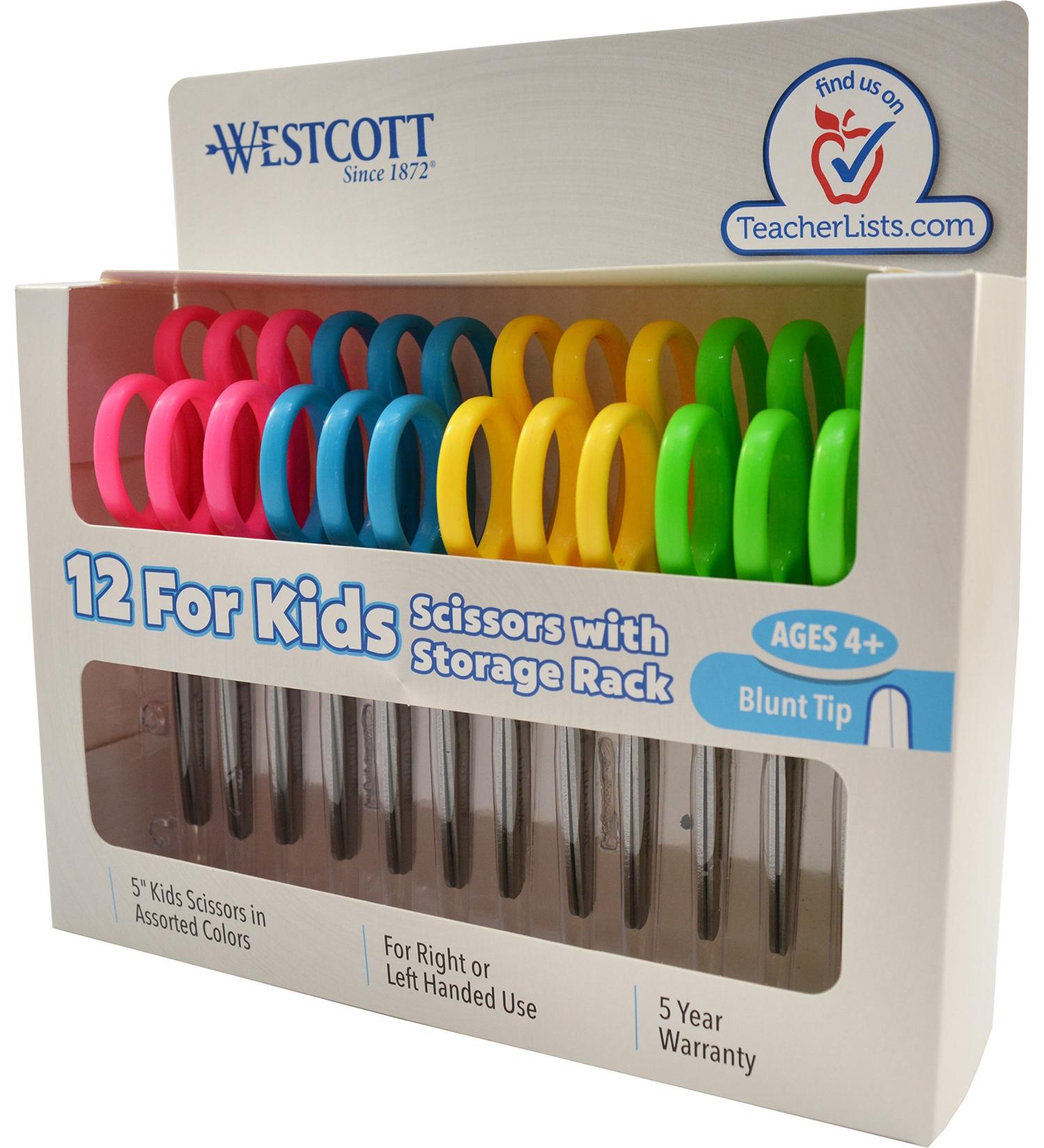 Westcott 13140 Right- and Left-Handed Scissors  Kids' Scissors  Ages 4-8  5-Inch Blunt Tip  Assorted  12 Pack - Buy Online on GoSupps.com